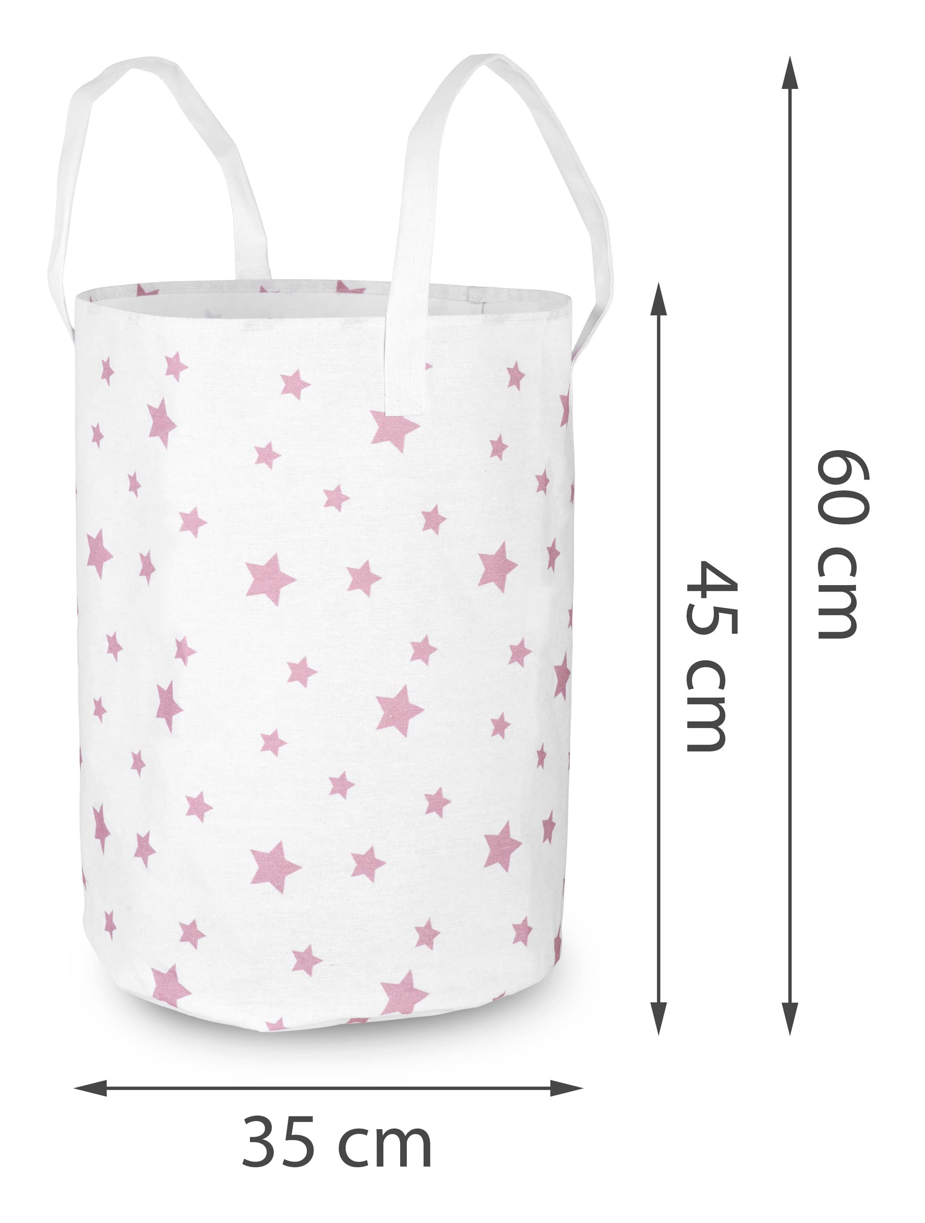 Nukido Cesta de juguete - Cubo de juguete - Cesta de almacenamiento para habitación infantil - Almacenamiento para ropa - Organizador de ropa y mantas - Grande - Blanco con estrellas - 60 cm x 35 cm