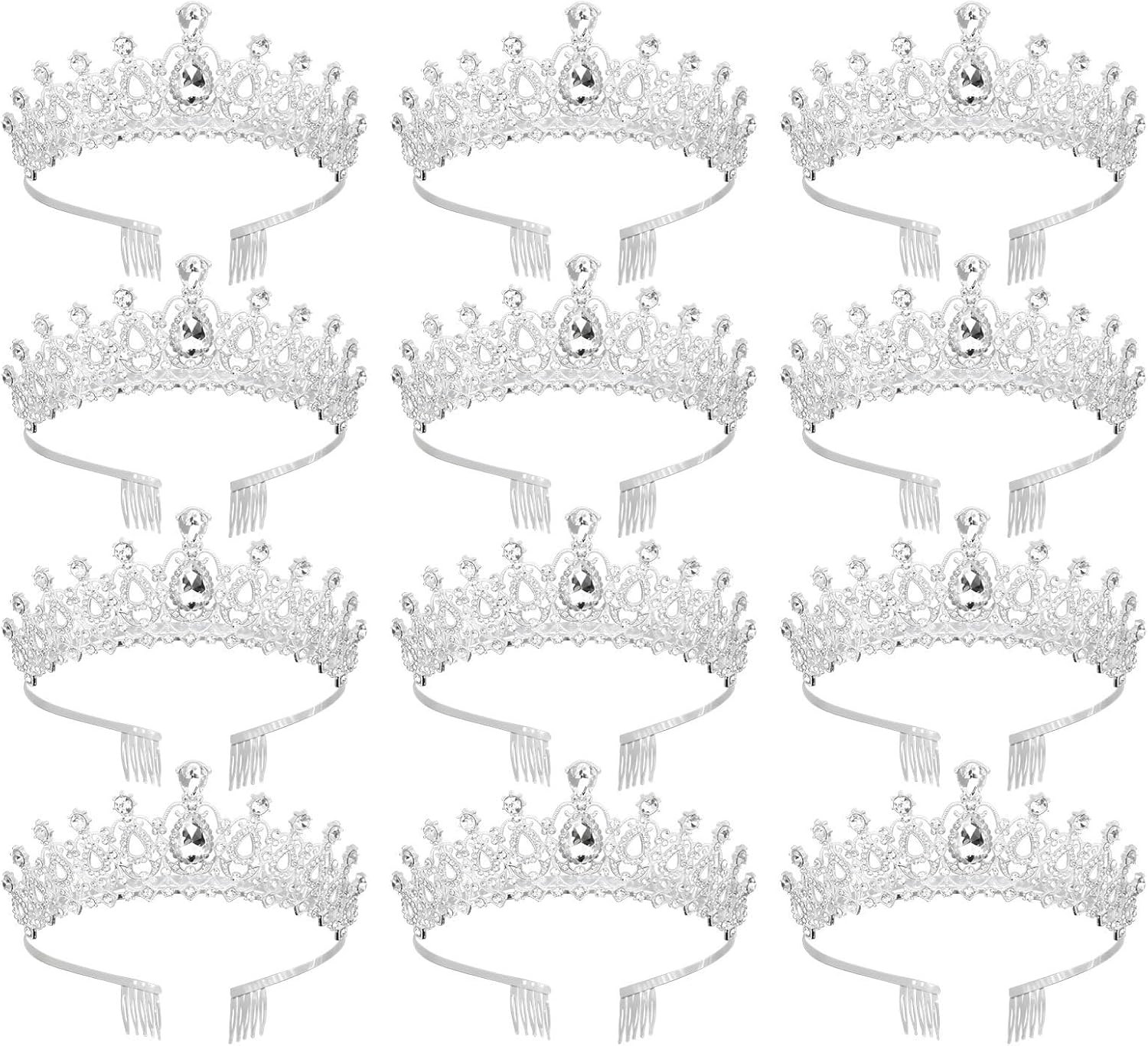Rhinestone Headpieces With Combs, Fashionable Queen Headbands, Elegant Bridal Hairwears, Silver Crystal Tiaras For Women, 12 Pcs Princess Crowns, Hair Accessories For Party, Wedding