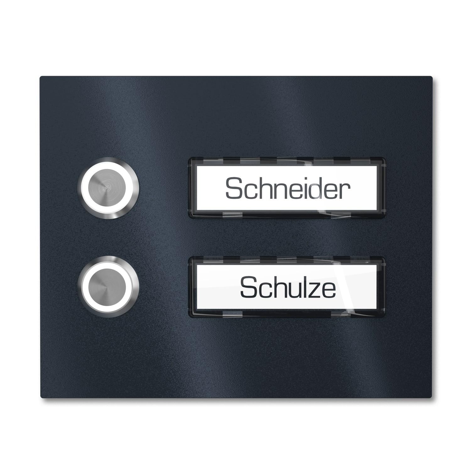 Mehrfamilien Aufputz Türklingel mit LED Klingeltaster 2 Namensschilder - V2A Edelstahl Klingel 140x115 mm Pulverbeschichtet RAL 7016 - Name Beleuchtung wählbar Zweifamilienhaus