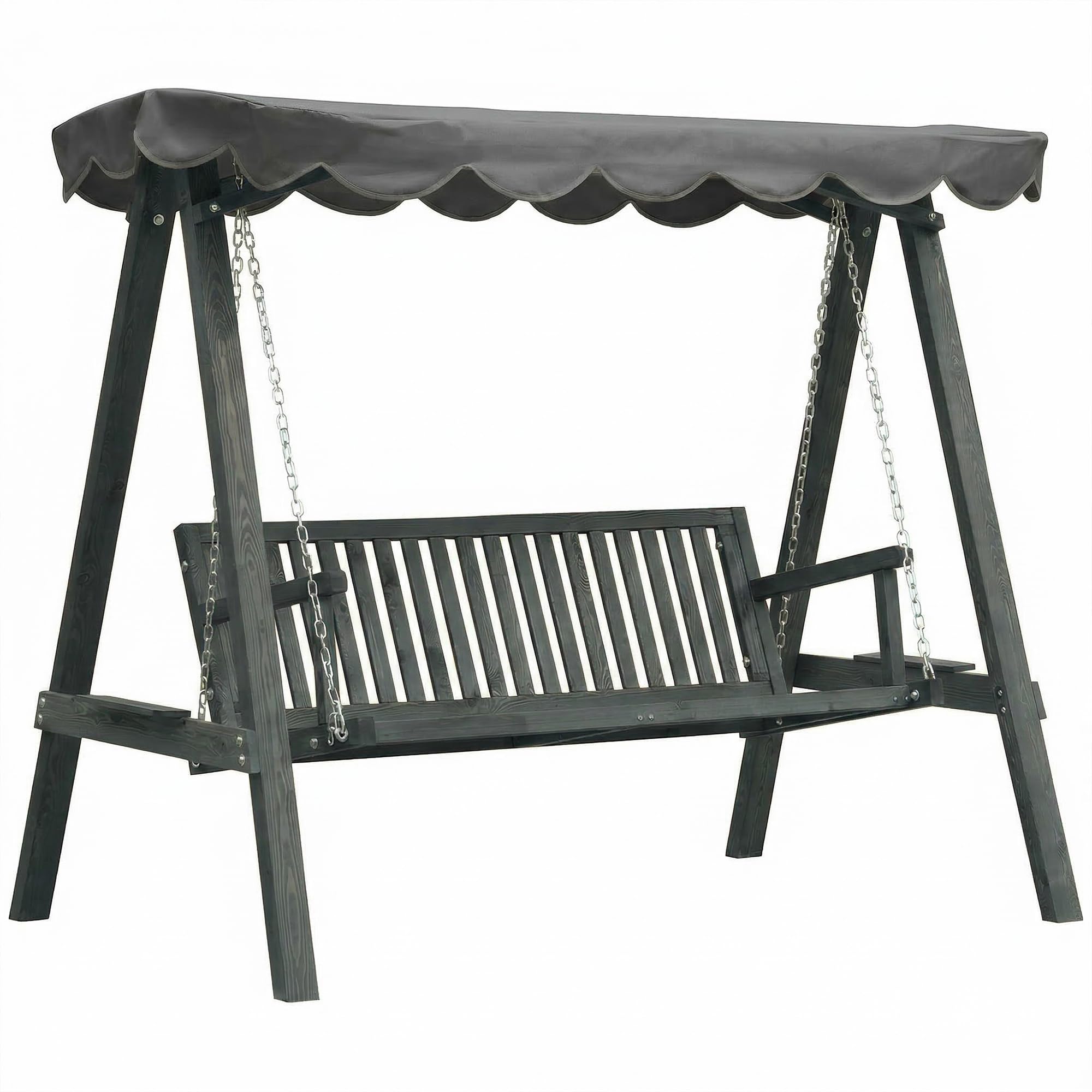Outsunny Grey 3 Seater Garden Swing Seat With Canopy, Outdoor Hammock Bench, - 1 - Swing Bench