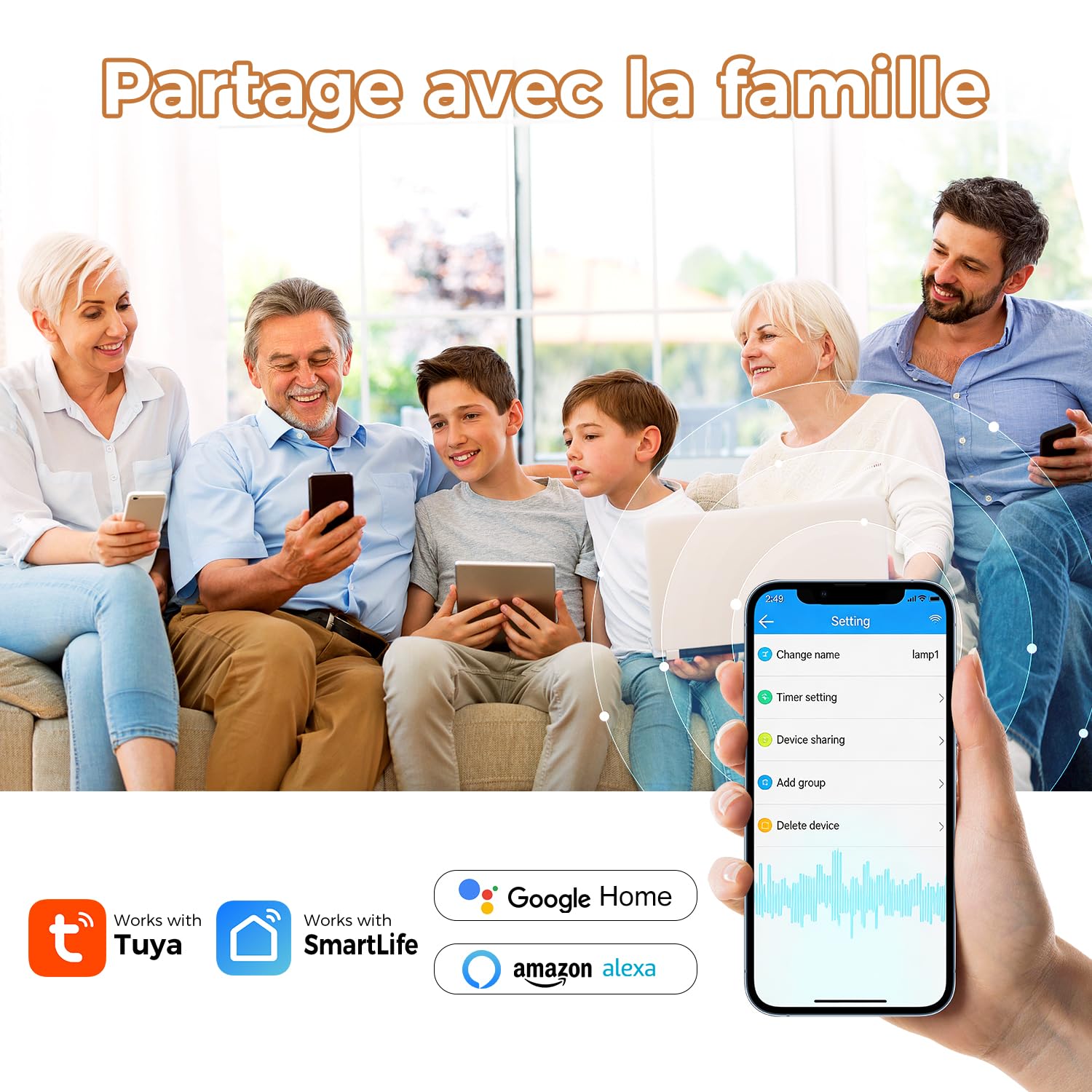 Interrupteur sans fil sans pile, intelligent wifi, interrupteur va et vient sans fil, interrupteur étanche, compatible avec Alexa et Google Assistant, commande vocale et fonction minuterie