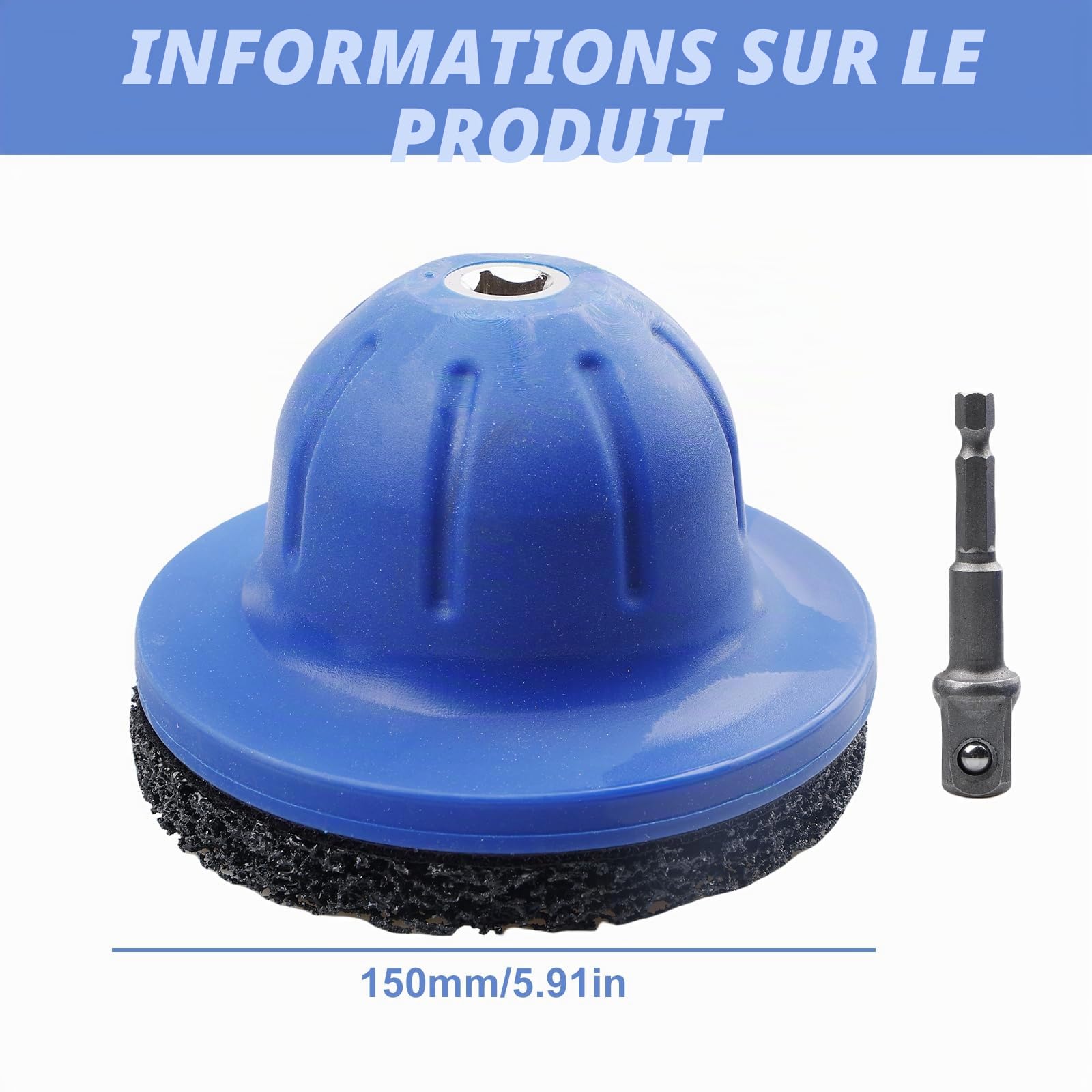 Brosse de moyeu de roue 150 mm : diamètre intérieur 90 mm brosse à godet pour le nettoyage, ponceuse de moyeu de roue en plastique avec clé de 1/2 pouce pour le changement de pneus et le