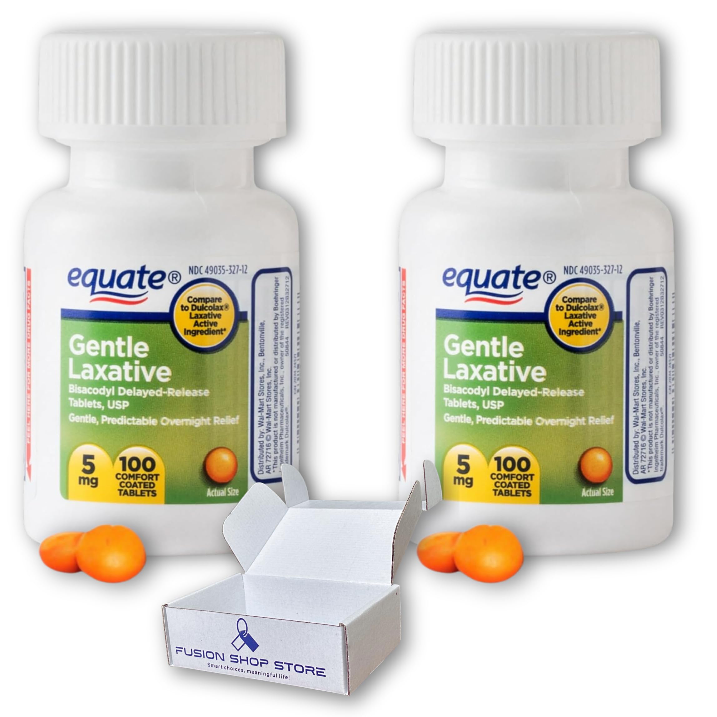 Bisacodyl 5mg, Equate laxatives for Constipation 100ct (Pack of 2), Set with Fusion Shop Store Case Week (1)
