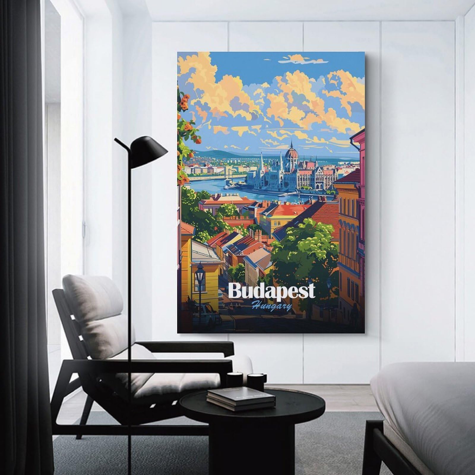 Junmoney Budapest, Hungary Cityscape Illustration Home Decor Wall Art, 24x36inch(60x90cm), for Home, Office, Studio Or Guest Room, An Adaptable Decor Piece for Home Use