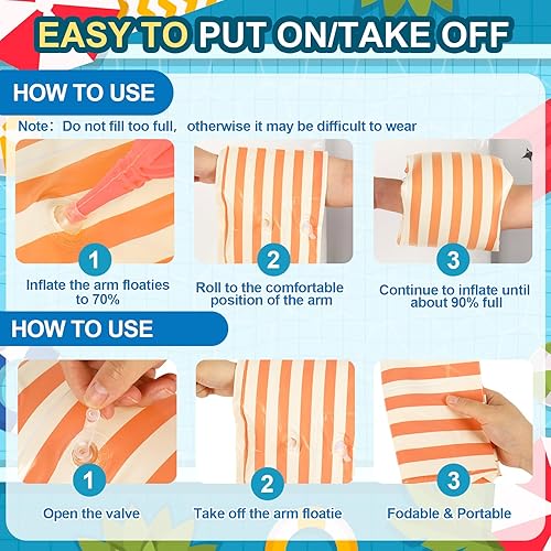 Miniatura 4 de 6 flotadores inflables a rayas para piscina, anillos de natación, flotadores de brazo de piscina de PVC para adultos, decoración hawaiana de verano