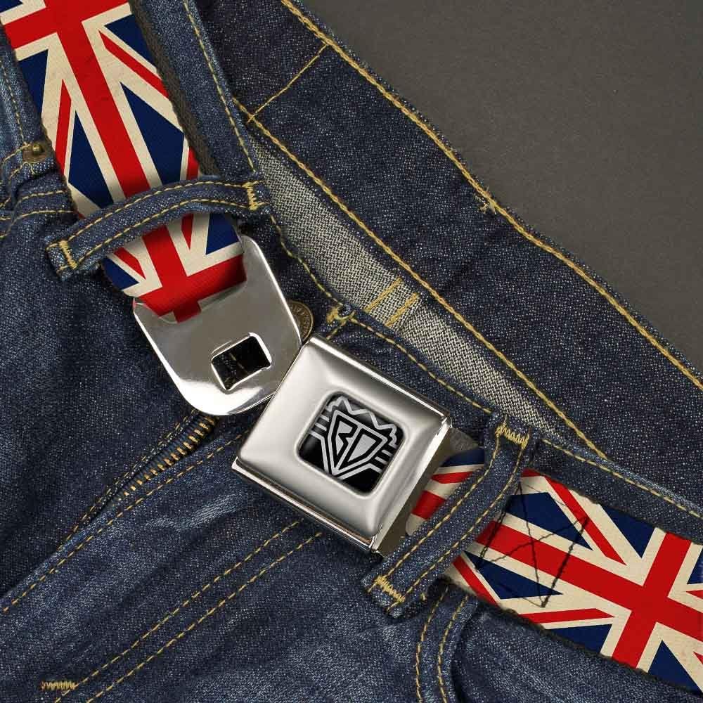 Buckle-Down Seatbelt Belt - Vintage United Kingdom Flags - 1.0" Wide - 20-36 Inches in Length
