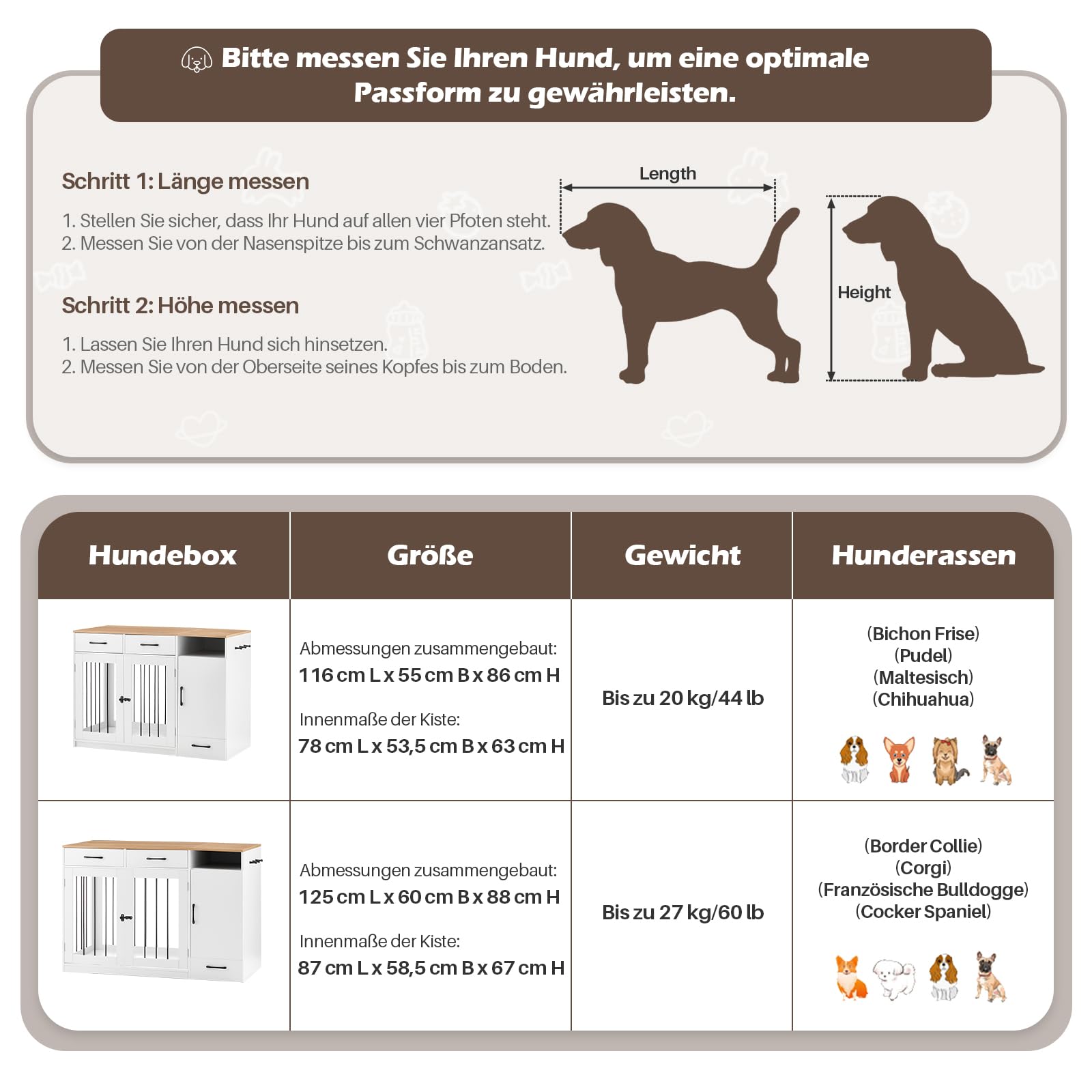 TUKAILAI Hundekäfig Möbel mit Schublade, Futterstation mit Rädern, Robuste Hundebox für kleine, mittelgroße und große, Zuhause Indoor, 116 x 55 x 86 cm