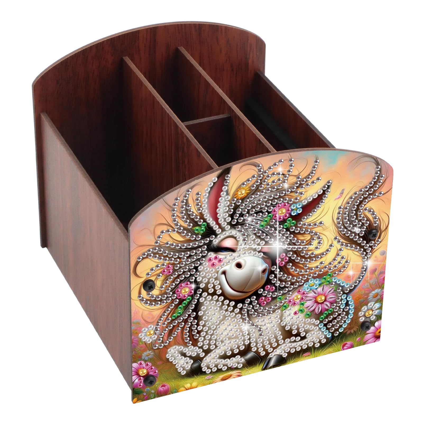 Diamond Painting Wooden Desk Organizer Donkey Design, DIY Diamond Art Storage Box for Home Office Tabletop, Decorative Wooden Craft Organizer for Stationery &amp; Accessories