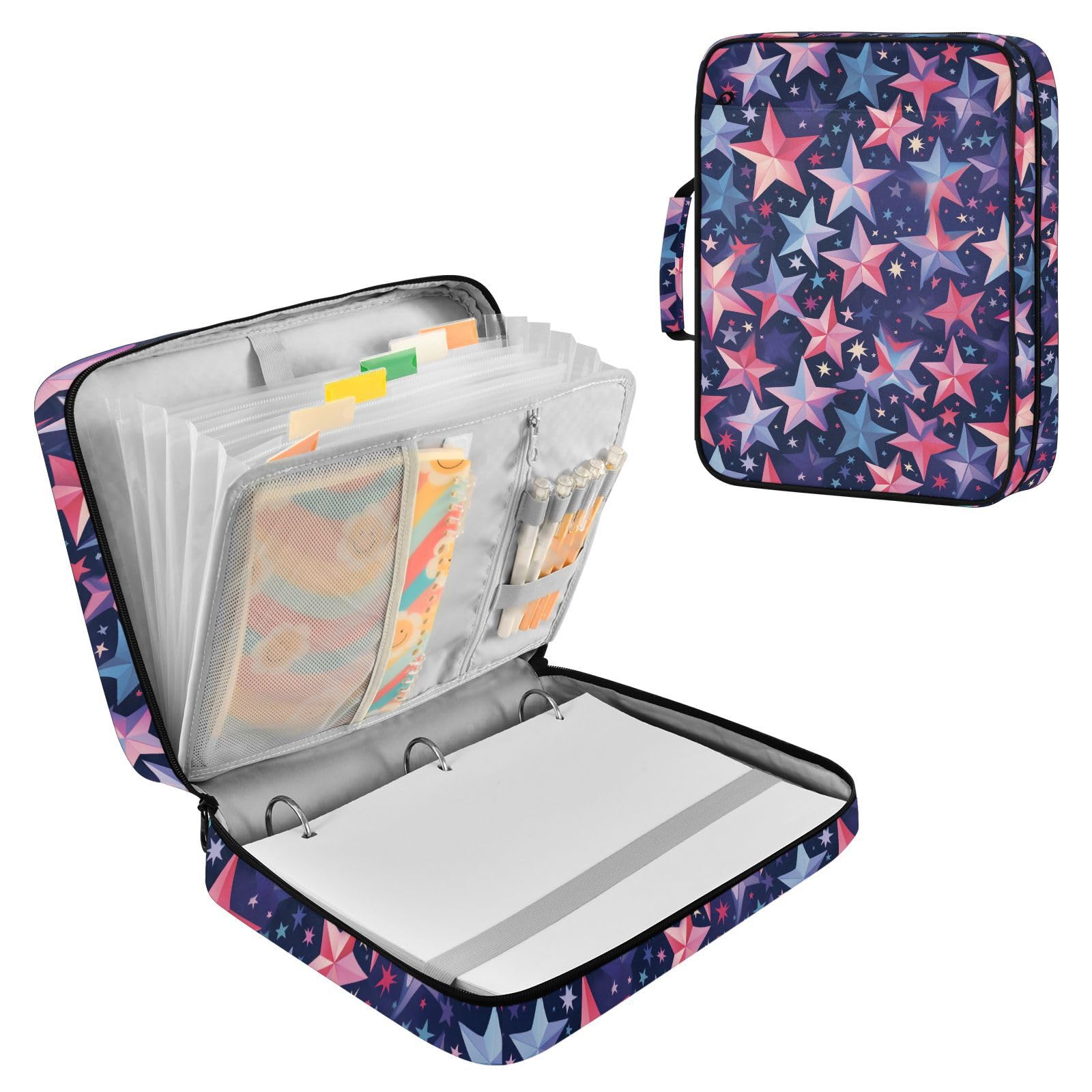 Magic Star Big Zipper Binder Bag 3 Ring 6-Tab Expanding File Folder 500 Sheets Organizer for School Work Office