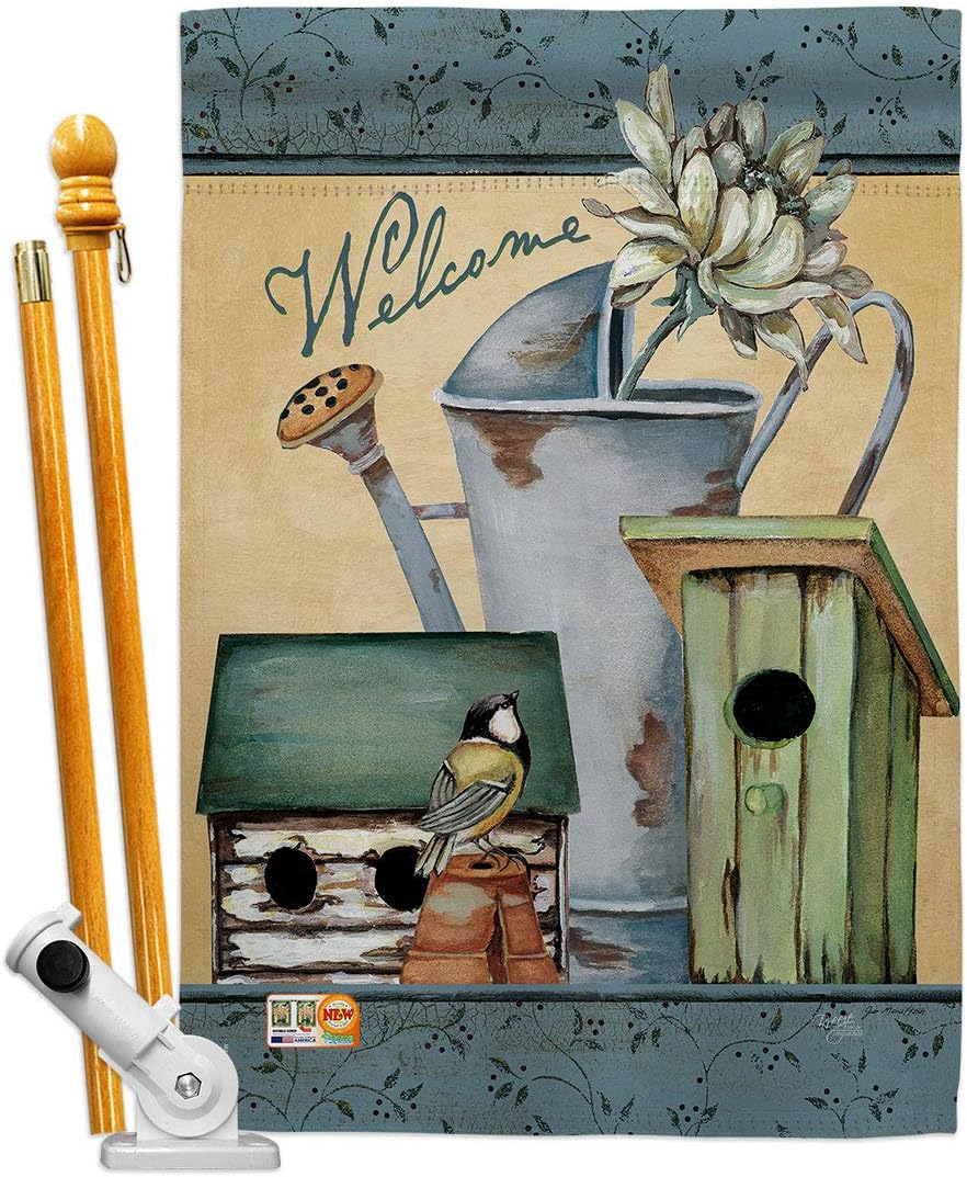 Welcome Spring Garden House Flag Country Living Primitive Farm Western Barn American Rustic Cowboy Rural Ranch Small Decorative Gift Yard Banner Made In USA 28 X 40