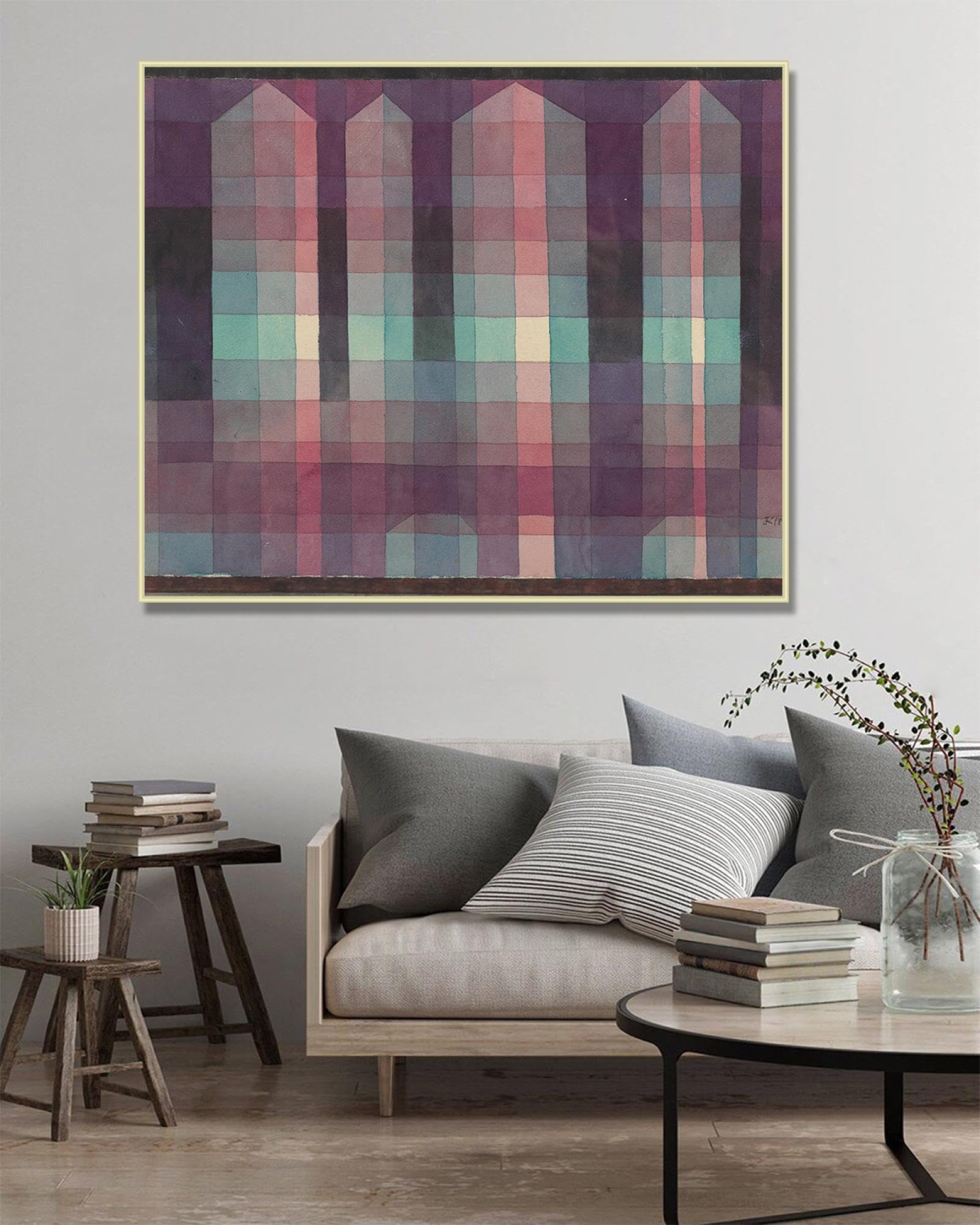 Szampańska złota ramka - słynne obrazy sztuka ścienna, cztery wieże: Paul Klee, plakat z nadrukiem na płótnie, abstrakcyjny obraz do salonu, sypialni, dekoracja domu, 40 x 48 cm