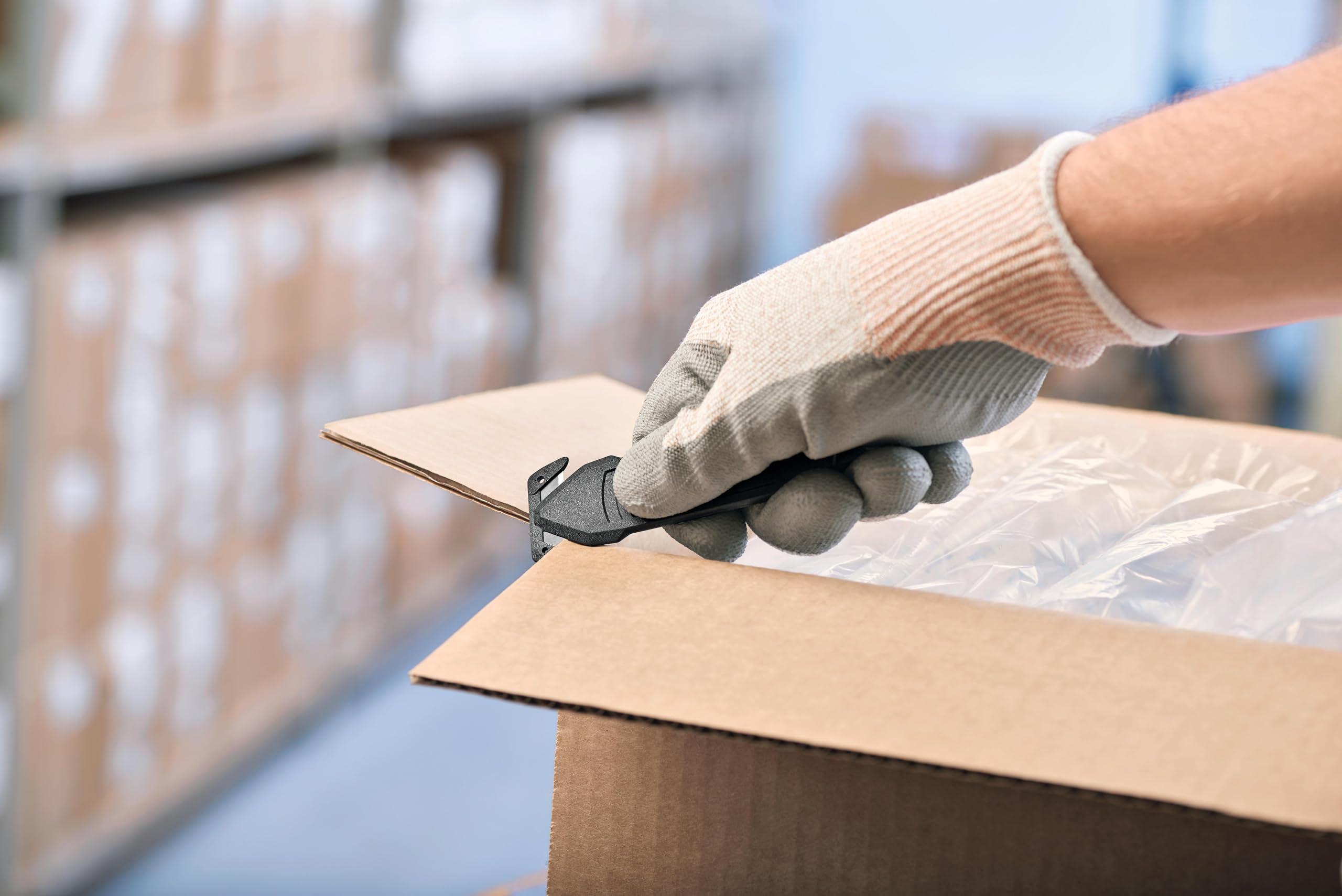 MARTOR 100x SECUMAX 145, verdeckte Klinge, Cuttermesser Kunststoff | Einwegmesser, 2in1-Kopf, Karton bis 1 Lage, Folie & Umreifung, Logistik, No. 145001.16