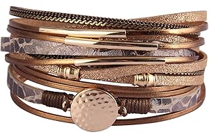 Azora Leather Wrap Bracelets for Women, Goldplated Metal Crescent Cuff Bracelet with...