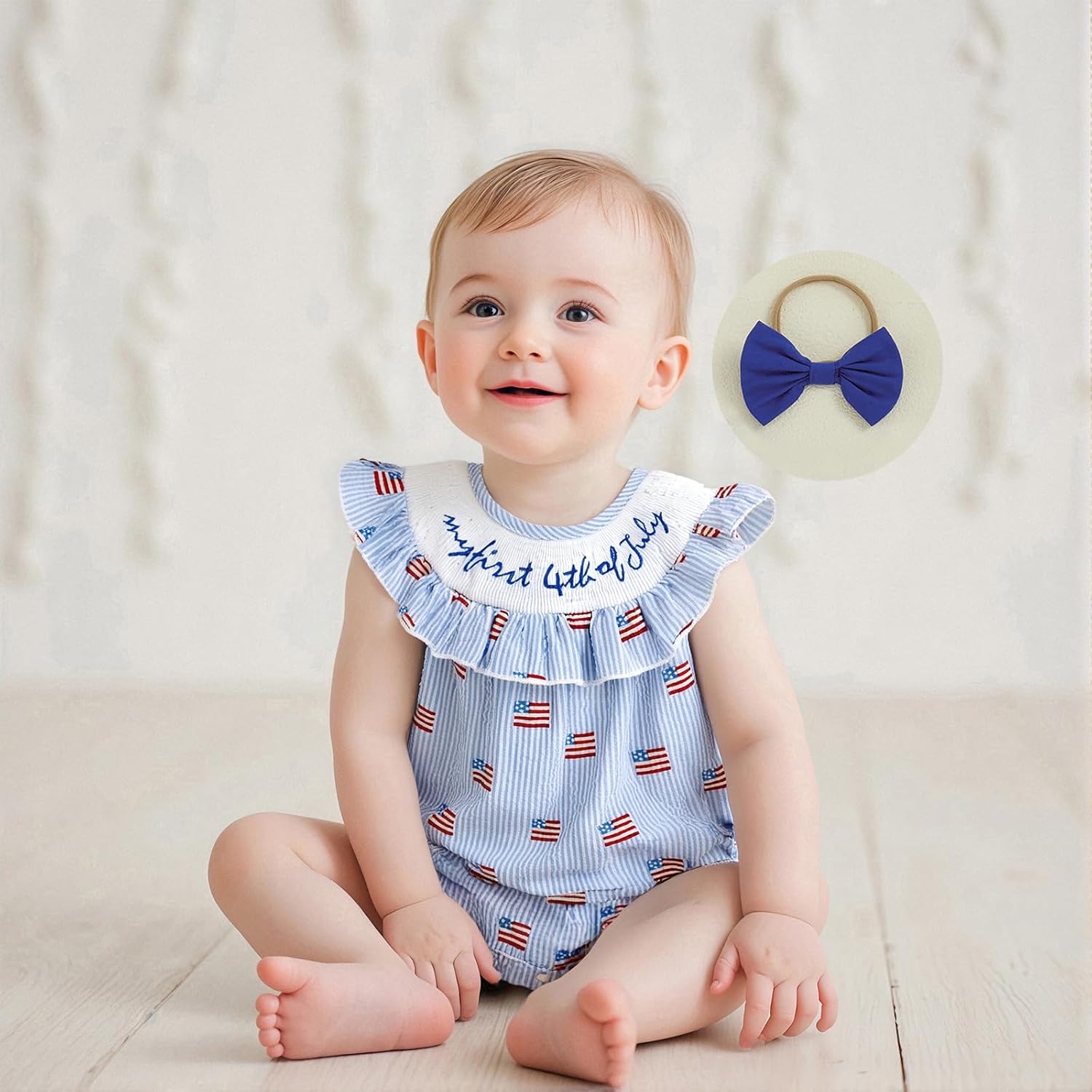 My First 4th of July Toddler Baby Girl Outfit Sleeveless Smocked Romper Onesie Newborn Infant Clothes