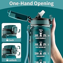 QLUR Water Bottle with Straw, 27oz Motivational Water Bottles with Time Marker to Drink, Tritan BPA Free, 750ml Sports Water Bottle with Carry Strap LeakProof for School Fitness Outdoor (1Pack)