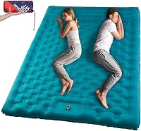 AKSOUL Önfelfújó Kétszemélyes Kempingmatrac 12 cm - Páva Kék Vastag Túramatrac Beépített Párnával - Kompakt Hordozható Matrac Kempingezéshez 1