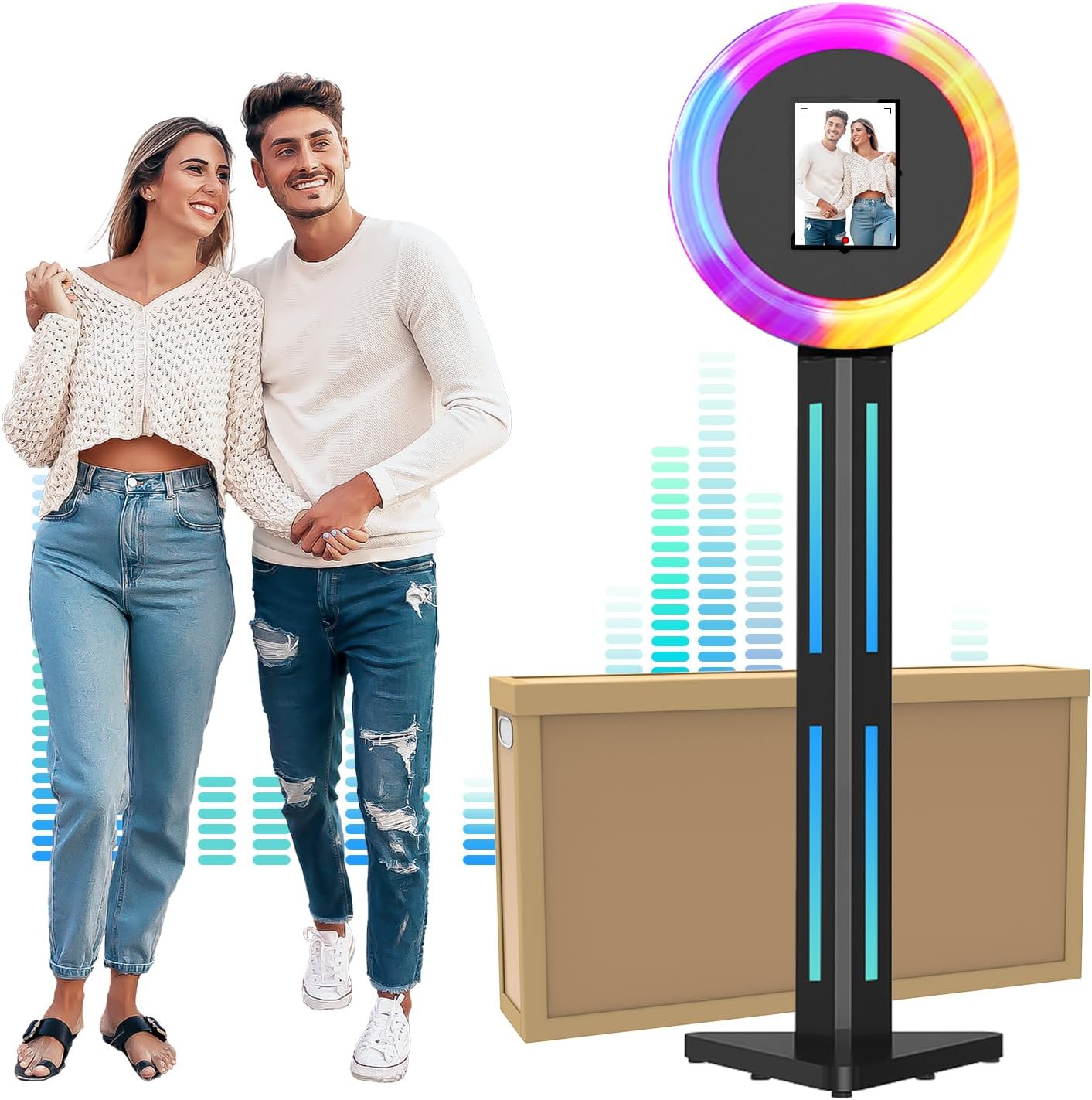 Photo Booth Compatible with Ipad 12.9in 11in 10.9in 10.2in Portable Photo Booth Machine for ipad with Software APP Control Light Bar, Music Sync, Honeycomb Case For IPad 10.2'' 10.9'' 11'' 12.9'' Black-Light Bar-Honeycomb Case