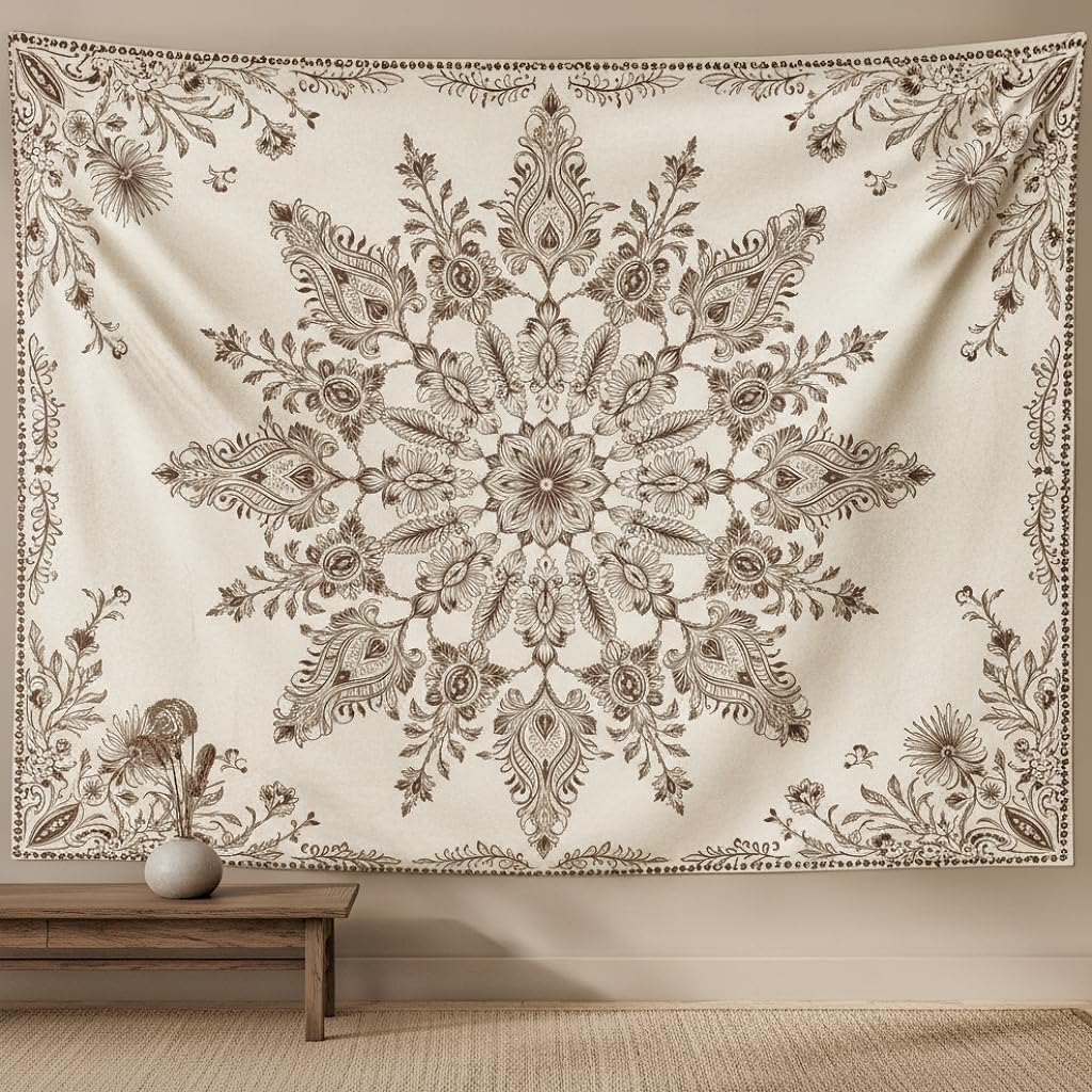 Accnicc Boho Floral Mandala Tapestry for Bedroom Hippie Bohemian Flower Wall Tapestry Aesthetic Extra Large Stained Glass Red Blue Tapestries Wall Hanging for Living Room Dorm Decor 90 x 68 Inch