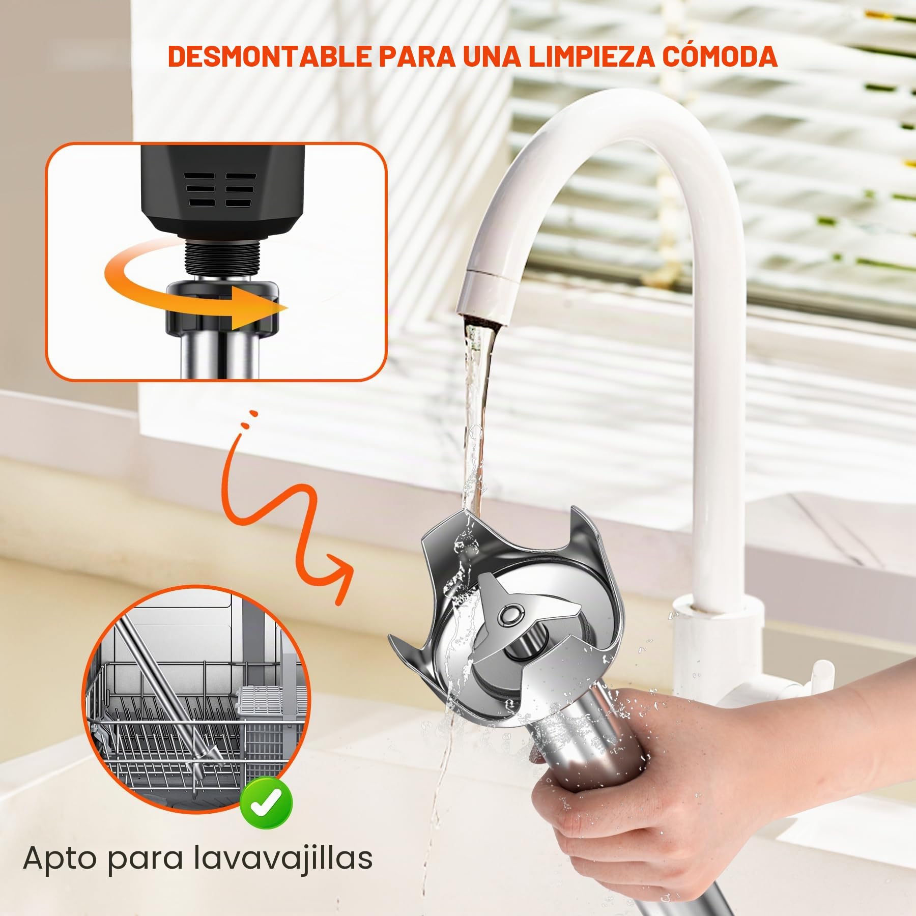 Huanyu Batidora comercial de inmersión de 750 W, batidora de mano resistente con eje de 530 mm, motor sin escobillas y velocidad variable de 3000 a 12 000 rpm.