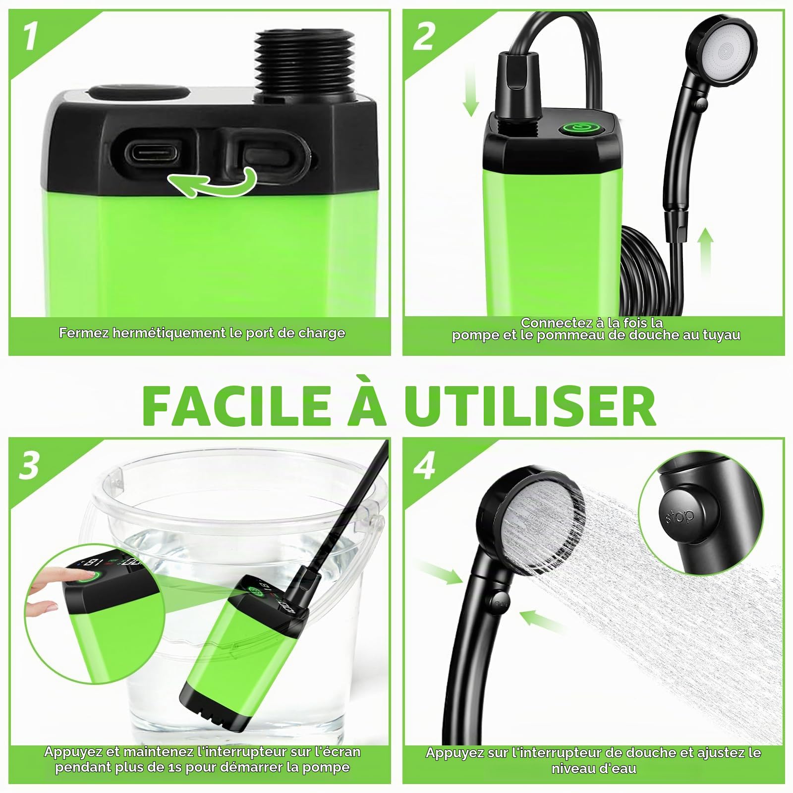 Douche Camping Portable,Douche de Camping avec Batterie Rechargeable6000mAh Pompe,Douche Extérieure avec Affichage numérique Intelligent de la température,Douche Portable pour Plage,Randonnée
