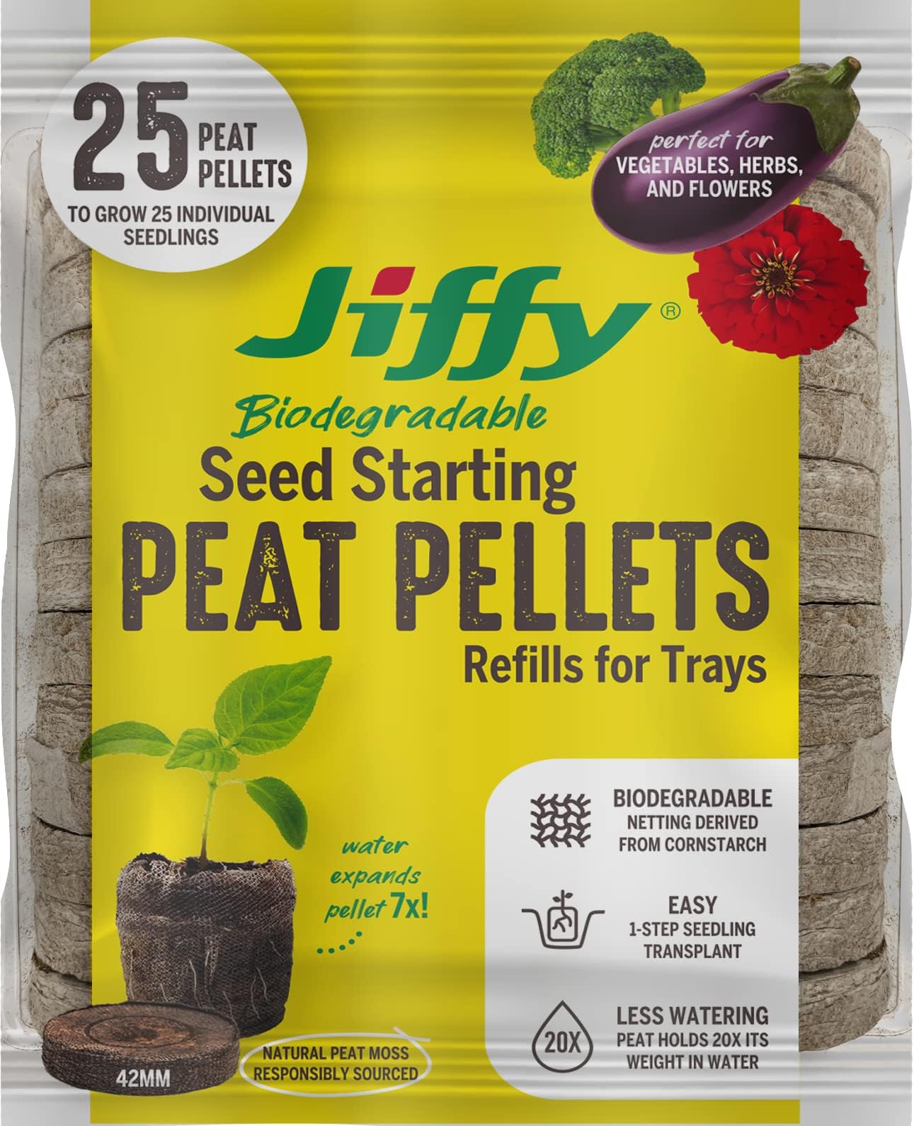 J4REFILL Professional Peat Pellets, Grows 25 Plants - Quantity 1