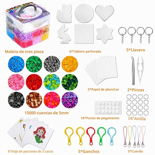 Foto 2 de 7 de 15000 Cuentas para Planchar 5 mm, Fuse Beads, Kit de Manualidades con Caja