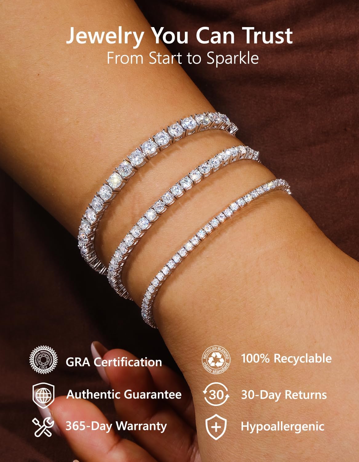 KRKC&CO Moissanite Bolo Tennis Bracelets for Women, 1.6-8.0 ct.tw, Adjustable Length S925 Sterling Silver, Christmas Gifts for Her, Luxury Box, 2/3/4mm D Color VVS1 White/14K/24K/Rose Gold Plated - Image 4