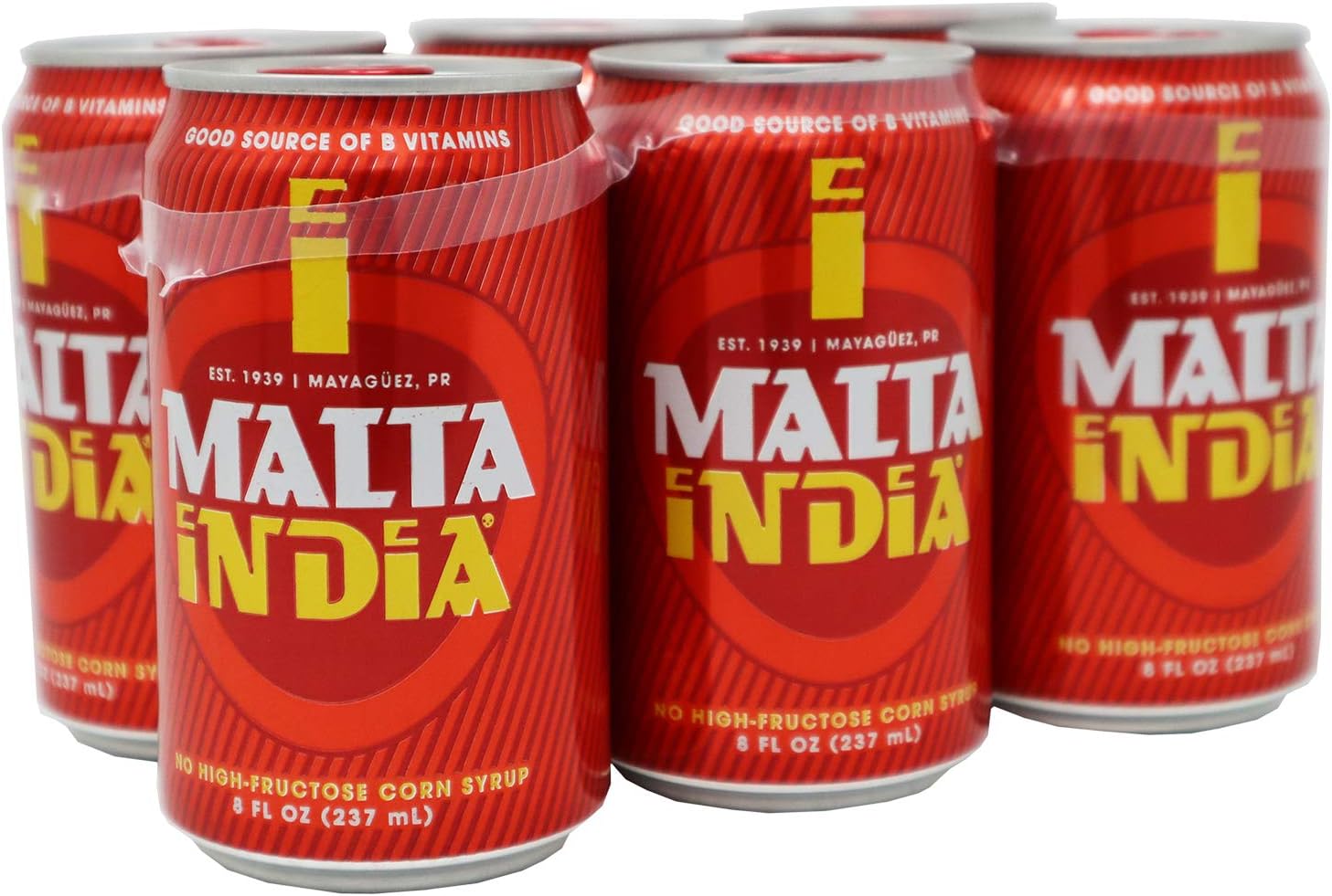 Malta India - Malt Beverage Non Alcoholic Original from Puerto Rico / Soda 8 oz Can - 6 Pack