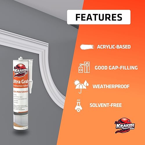 Miniatura 2 de Kraken Bond Adhesivo de construcción blanco resistente (2 x 10.1 onzas líquidas) Adhesivo para azulejos de curado rápido para proyectos