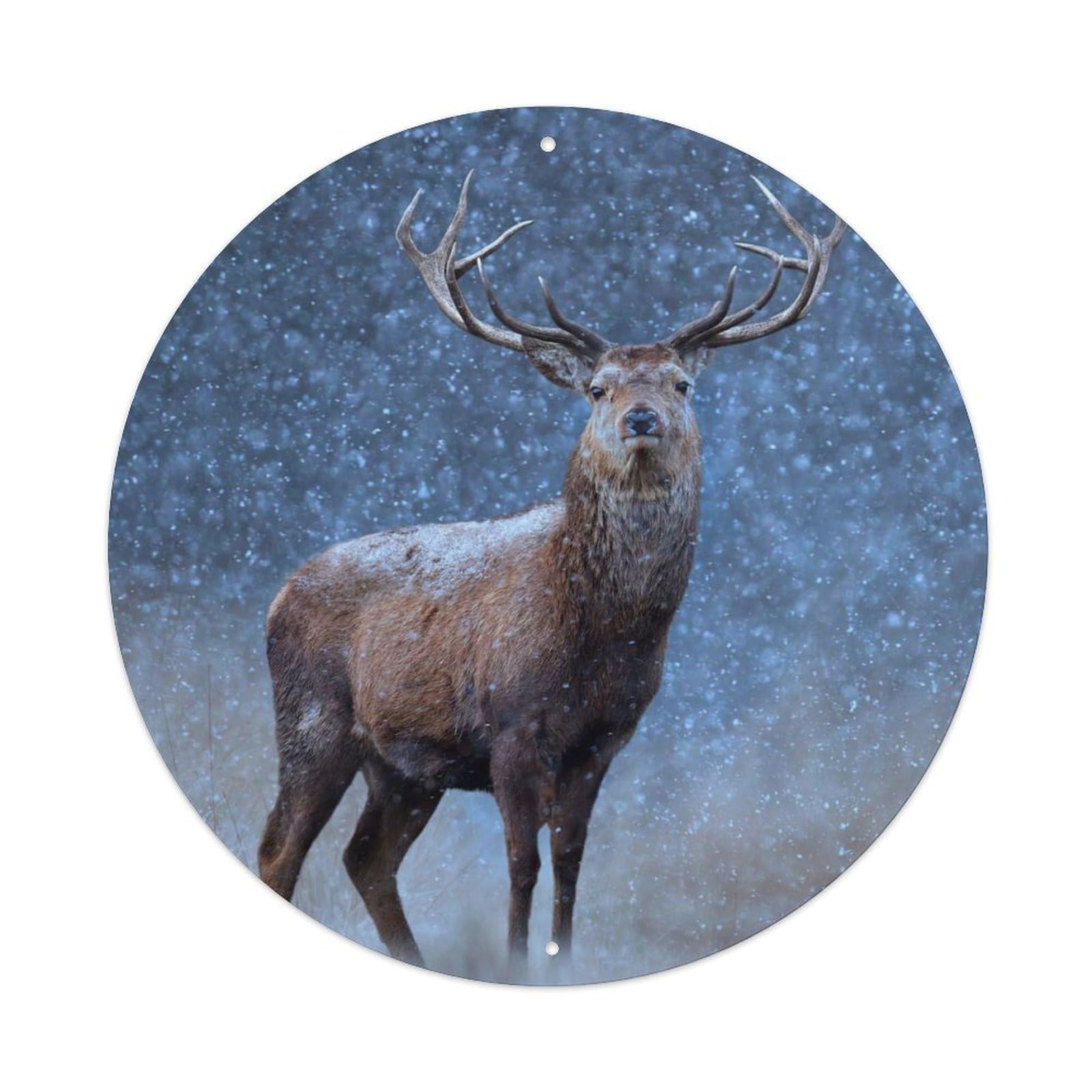Cwbufd Vintage Style Red Deer Stag Winter Forest Wildlife Animal With Snowy Landscape Vintage Metal Tin Sign Plaque Wall Decor For Cafe, Club Bar, Office, Garden Metal Poster 8X8inch