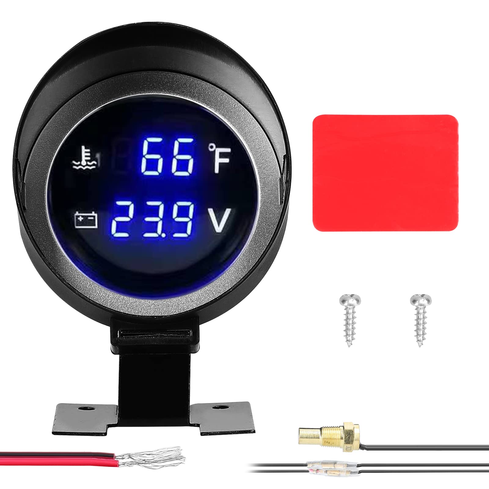 HUIOP Water Temperature Meter,2 in 1 Universal Car Digital Gauge Water Temperature Voltage Gauge Voltmeter 9-36V with 1/8NPT Sensor Fahrenheit/℉ Display for Car Truck SUV RV, Black