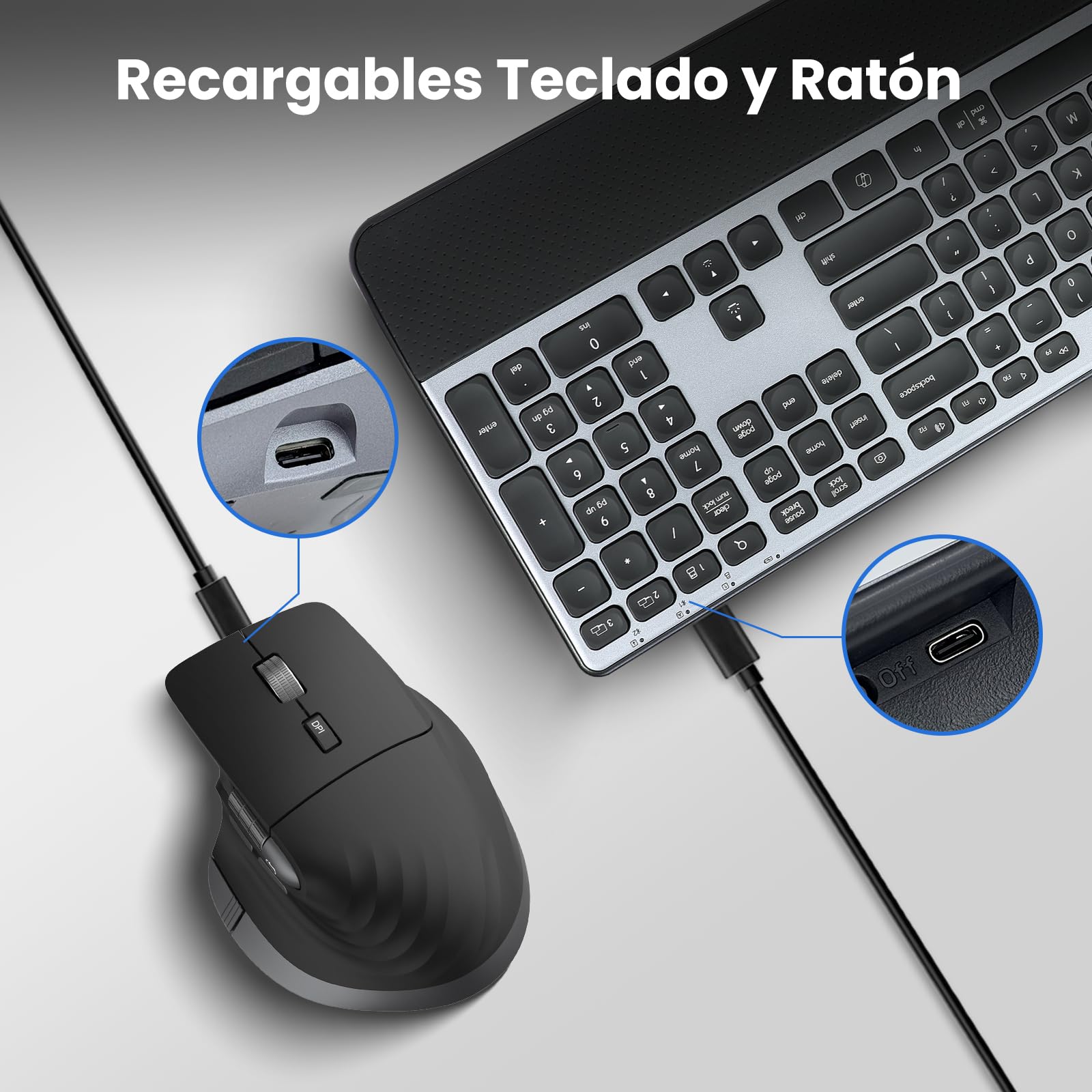 CITLLA M9100 Teclado y Ratón Inalámbrico Combo -Retroiluminado Recargable Ergonómico, Soporte Ajustable y Reposamuñecas, 4 Niveles dpi Hyper-Fast Scrolling Ratón Silencioso para Ordenador PC Portátil