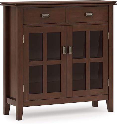 SIMPLIHOME Artisan SOLID WOOD 36 Inch Wide Contemporary Entryway Storage Cabinet in Russet Brown, For the Living Room, Entryway and Family Room