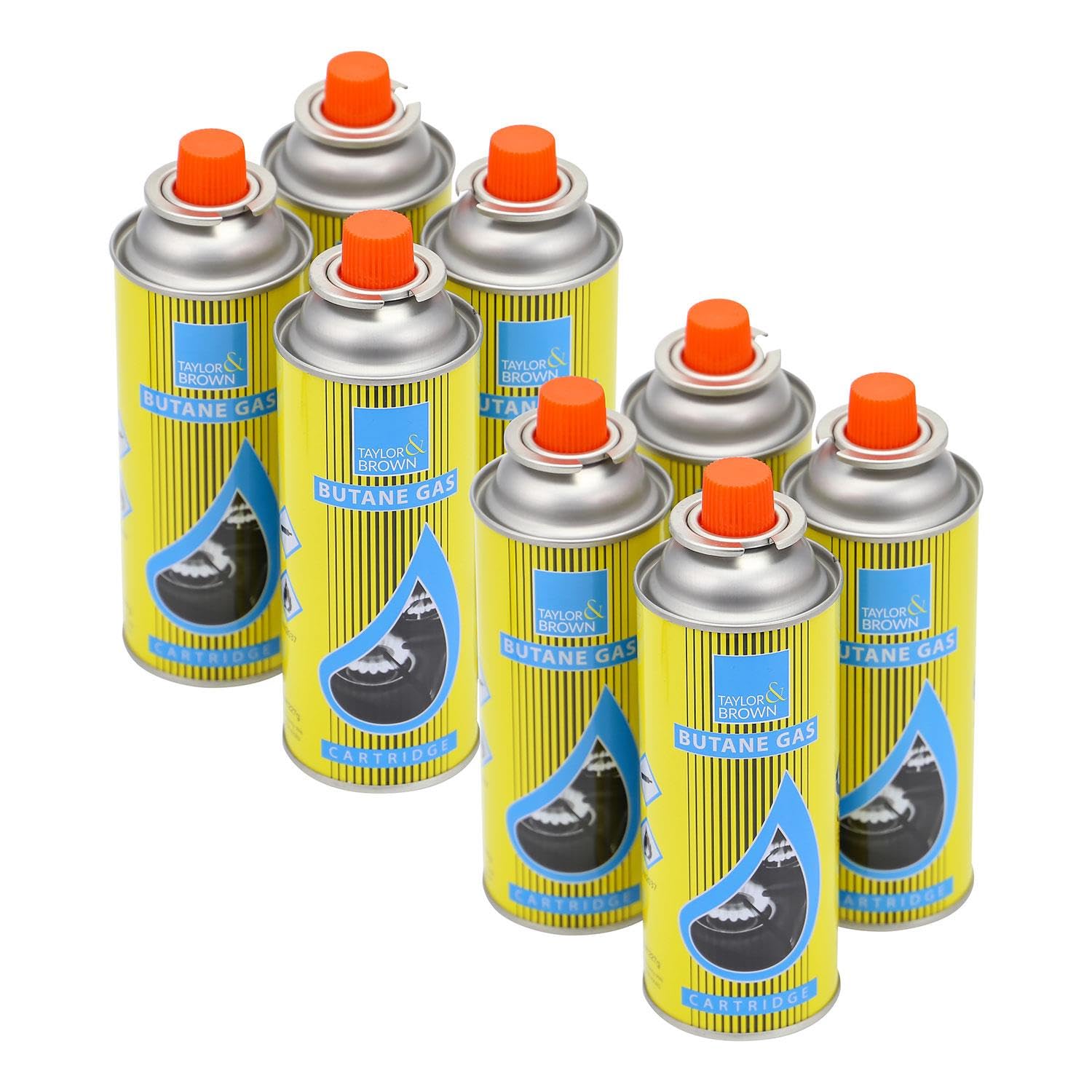 Taylor & Brown Butane Gas Bottles, Portable Gas Refill for Camping Stoves, BBQ, Blowtorch, Gas Heater, Weed Burner, Gas Torch & Outdoor Cooking, High-Performance Gas Canisters (8 Pack)