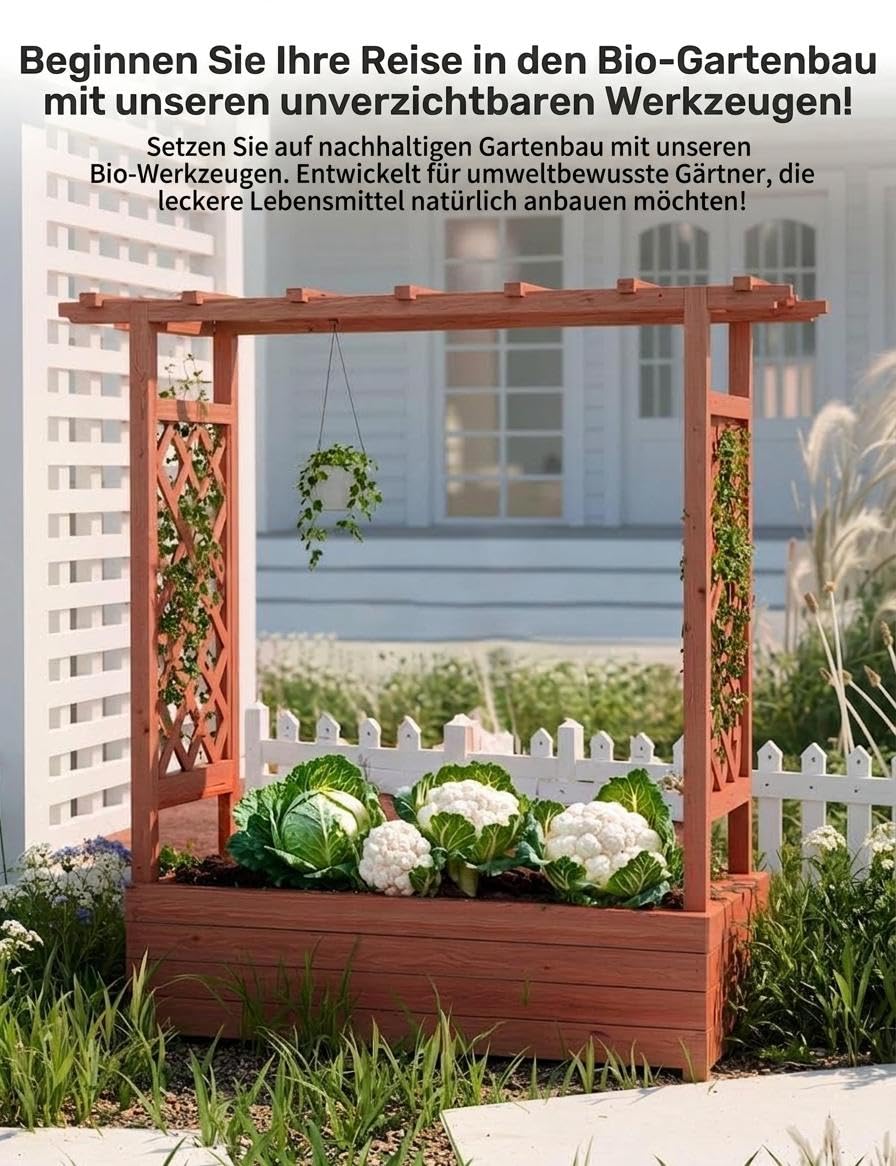 Acekool Hochbeet Mit Rankgitter & Dach, Für Kletterpflanzen & Weinreben | Blumenkasten Mit Spalier & 4 Abflusslöchern, Pflanzkasten Aus Holz, Vertikaler Pflanzer
