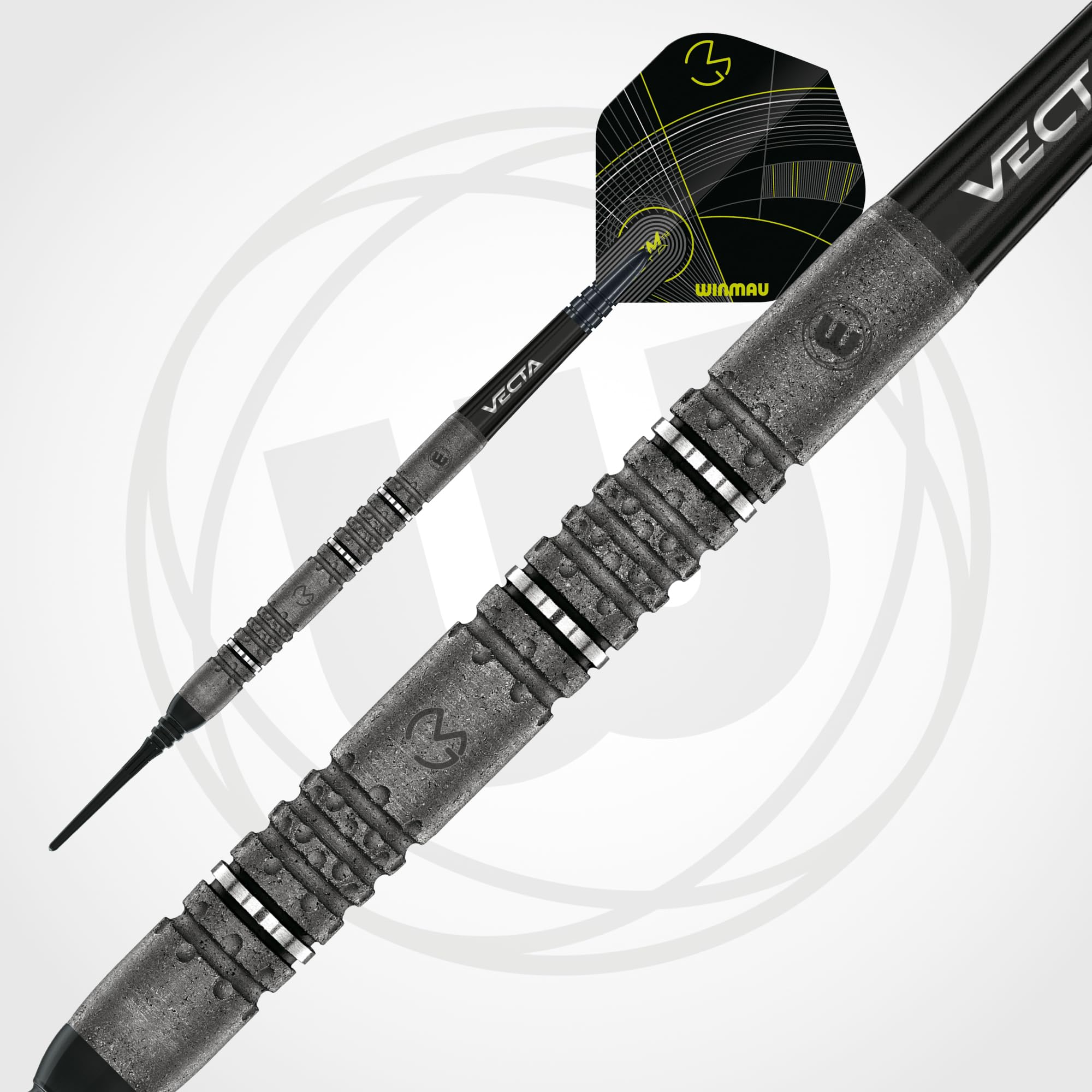 WINMAU Michael Van Gerwen MvG Signature Edition - 90% Tungsteno - Set di freccette professionali con alette e steli (aste) - Disponibile in punta morbida da 18 g e punta in acciaio da 22 g, 23 g e 24