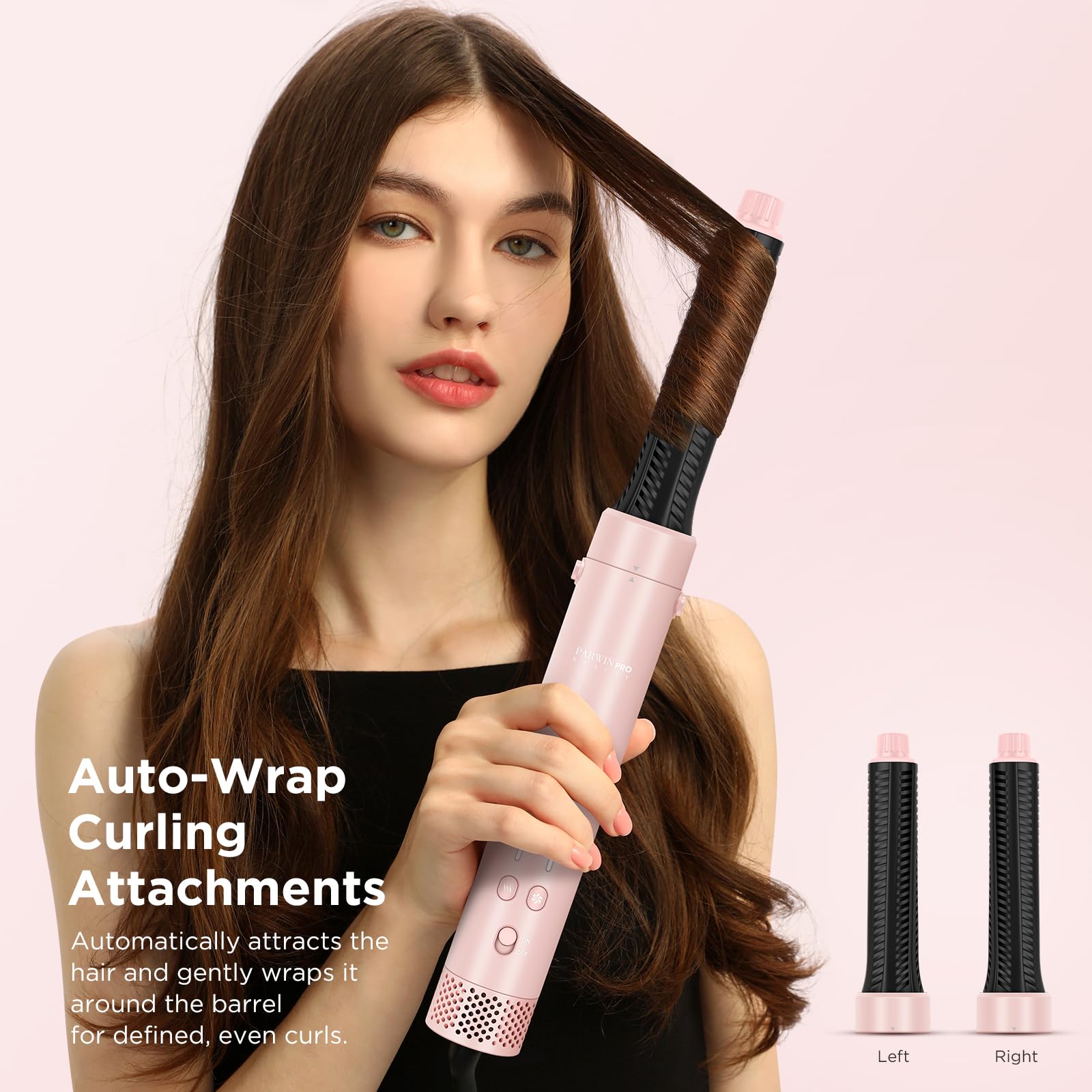 PARWIN PRO BEAUTY MaxAIR 2.0 Airstyler 5 en 1 Multi-Styler, secador iónico 110.000 rpm, alisador por aire, rizadores Auto-Wrap, doble voltaje, rosa