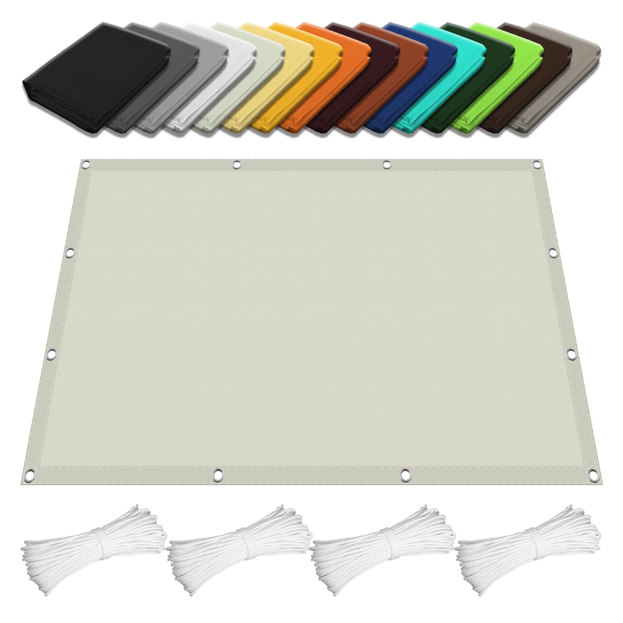 Sonnensegel mit Ösen Wasserdicht 1.4 x 5 m Rechteckig Wasserdicht 98% UV Schutz Segeltuch Markisensegel Segeltuch Ohne Bohren mit Ösen für Garten Camping, cremefarben