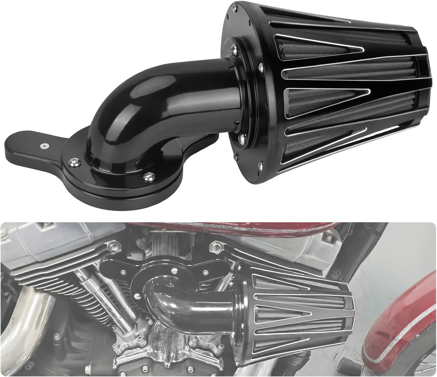 Air Filter Cleaner Kit Air Intake System Motorcycle Air Cleaner Forward Facing Intake Fit For Harler Dyna FXDLS 2017 Softail 2016-2017 Touring Trike 2008-2016 Grey Element