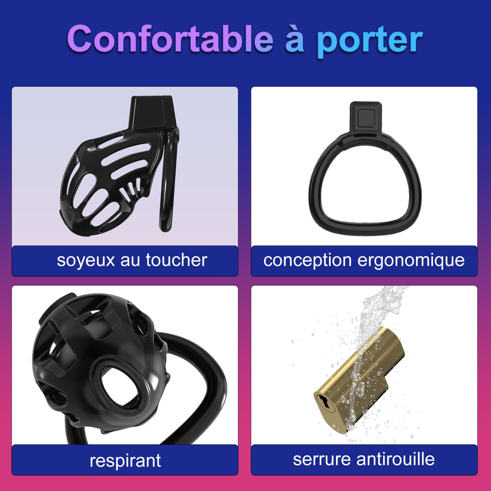 Cage de Chasteté Pénis Sex Toys - Cage à pénis légère Avec Anneaux de 3 Tailles,Chastity Cage Sex Toýs Homme Cock Cage Verrou invisible, Ceinture de Chasteté Homme BDSM Sex Toys pour Couple(noir)