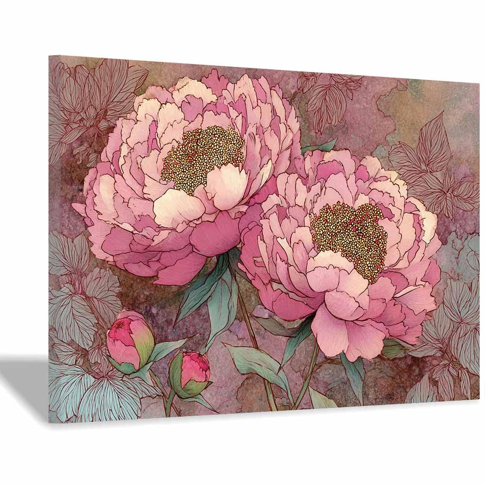Hoqiu Multicolor Flower Posters Pastel Peony Print Modern Canvas Wall Art, Decorative Paintings, Canvas Painting Wall Art For Home Decor.(Multicolor)-70X100cm Framed