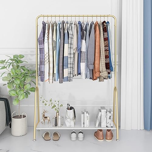 Miniatura 6 de LWBLJX Perchero de metal pesado para ropa, moderno, para el hogar, dormitorio, entrada, oficina, con estante de almacenamiento inferior, dorado