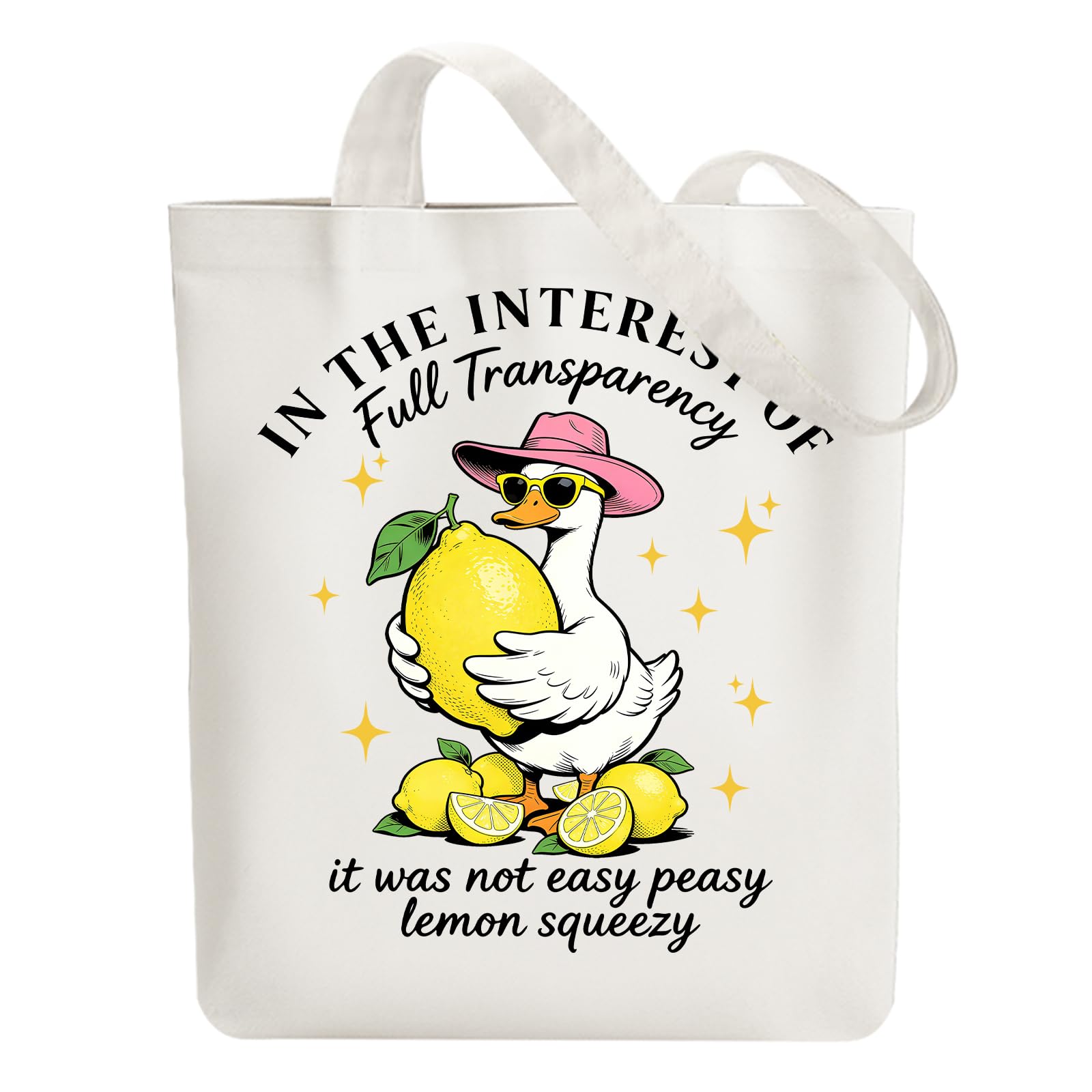 ANATTASOUL Canvas Tote Bag Goose and Lemon Reusable Cotton Bag for Women, 15.74"x14.96" Durable and Foldable Cloth Shoulder Bags with Zip Pockets for Shopping, Vacation, Work, Gym, Gifts