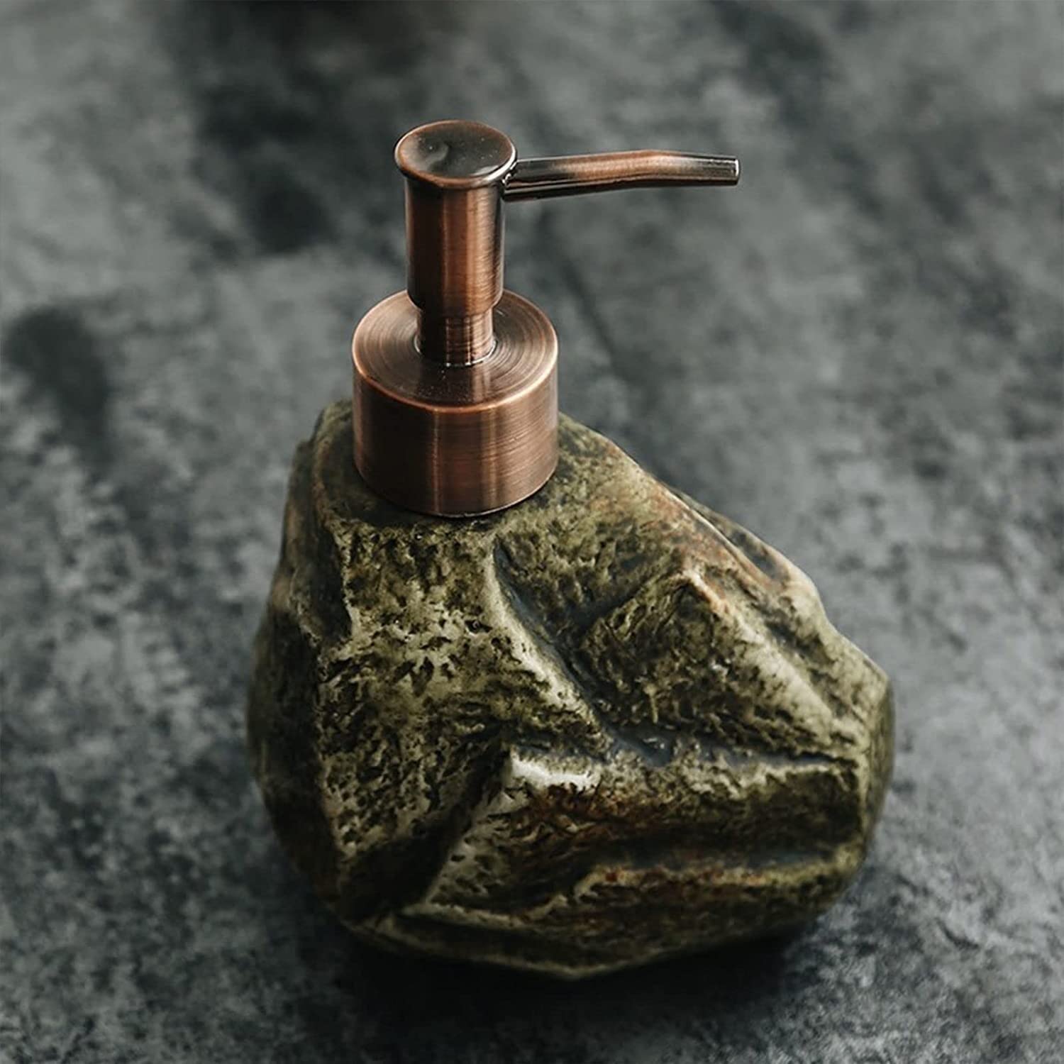 dozownik do mycia rąk, dozownik mydła, Dozownik w kształcie kamienia Dozownik do mydła wielokrotnego napełniania, dozownik balsamu z pompką ceramiczną, do zlewozmywaka, barthroom-Stone color-350ml,11.