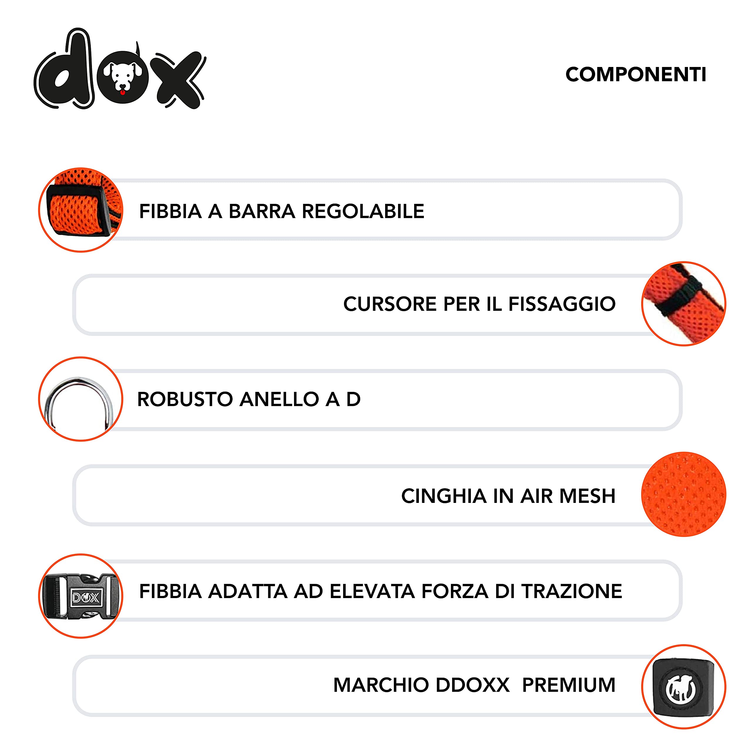 DDOXX Collare Cane Air Mesh, Imbottito, Regolabile | Tanti Colori e Taglie | Per Cani Piccoli Medi e Grandi | Collari per Gatti Cuccioli Taglia Piccola Media Grande | Collarino Gatto | Arancione, L