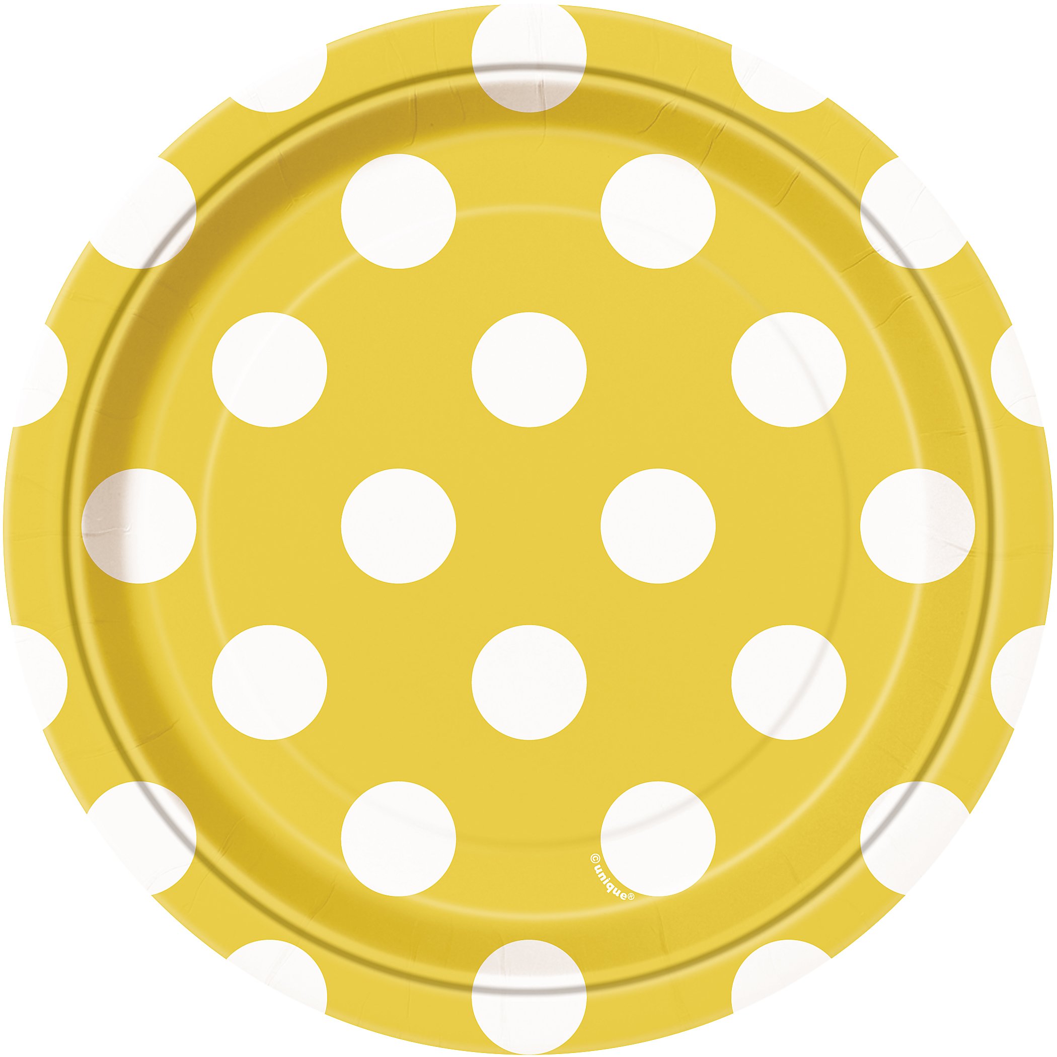 unique party Yellow Polka Dot Plates 7"