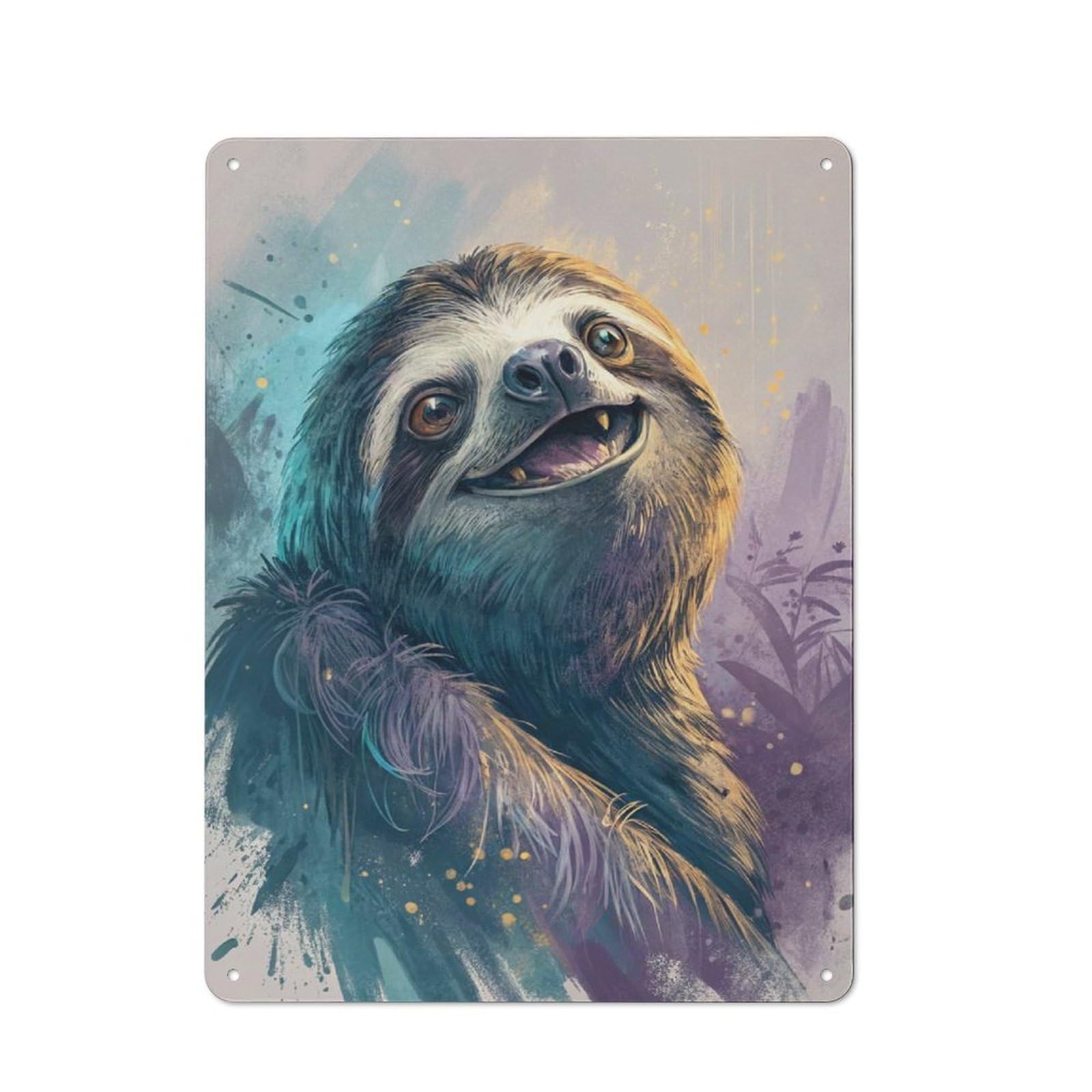 Junmoney Style-4 Smiling Sloth Portrait Cafe Metal Sign 40X30cm, Vintage Restaurant Wall Art For Tea Room, Shop Wall Or Breakfast Area