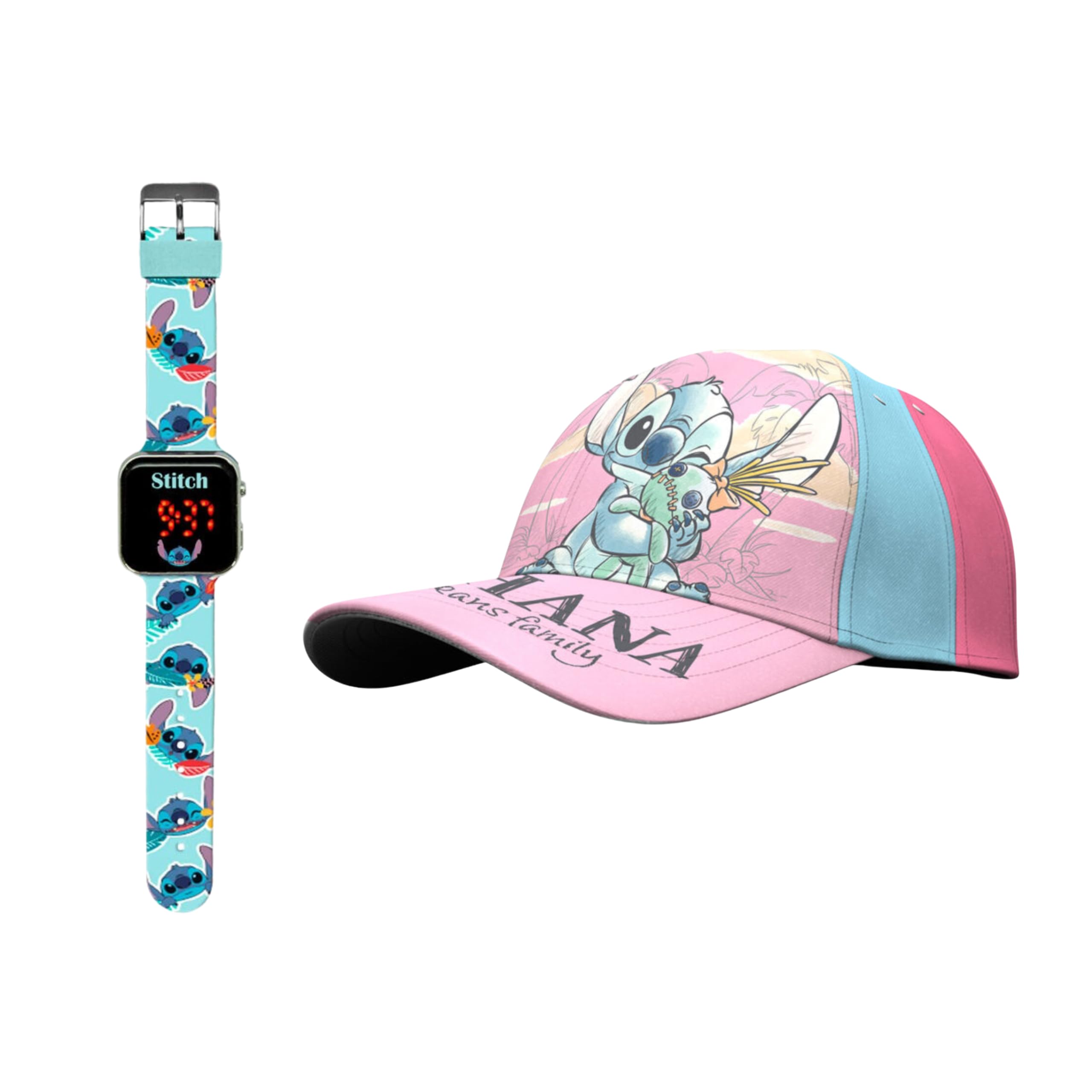 Disney Stitch Gorro y Reloj para Niñas, Diseño Stitch Gorra de Beisbol de Verano Infantil, Reloj LED, Regalo para Niñas