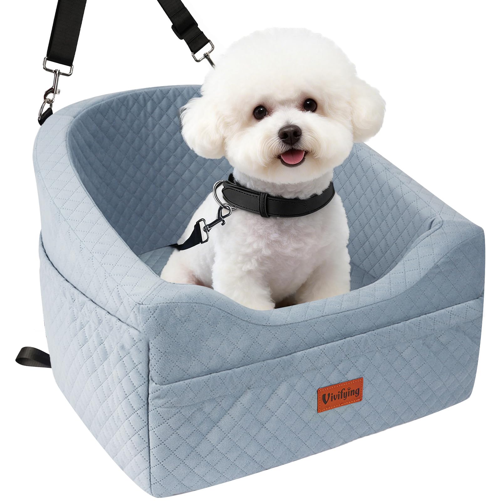 Vivifying Dog Car Seat, Memory Foam Dog Booster Seat for Small Up to 10KG, Detachable and Washable, Height Elevated with Storage Pockets (Black) — view 11