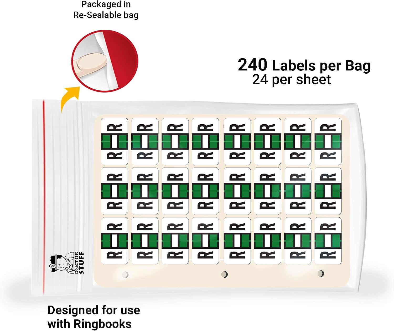 Doctor Stuff - File Folder Labels, Alphabet Letter R, Safeguard 514 - SGAM Series Compatible Alpha Stickers, Dark Green, 15/16" x 1-5/8", 240 Labels per Pack